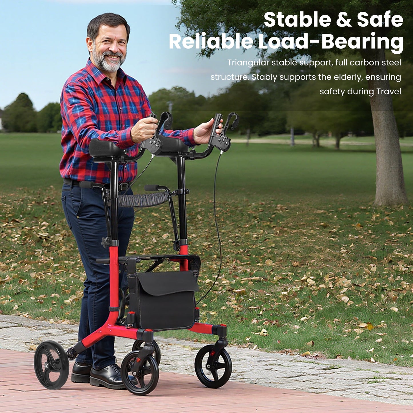 Aoemoe 2-in-1 Rollator Transport Chair, 450 lb Heavy-Duty, 19.8 lb Lightweight Folding Walker-Wheelchair Combo, Dual Brakes & Storage Bag, Red