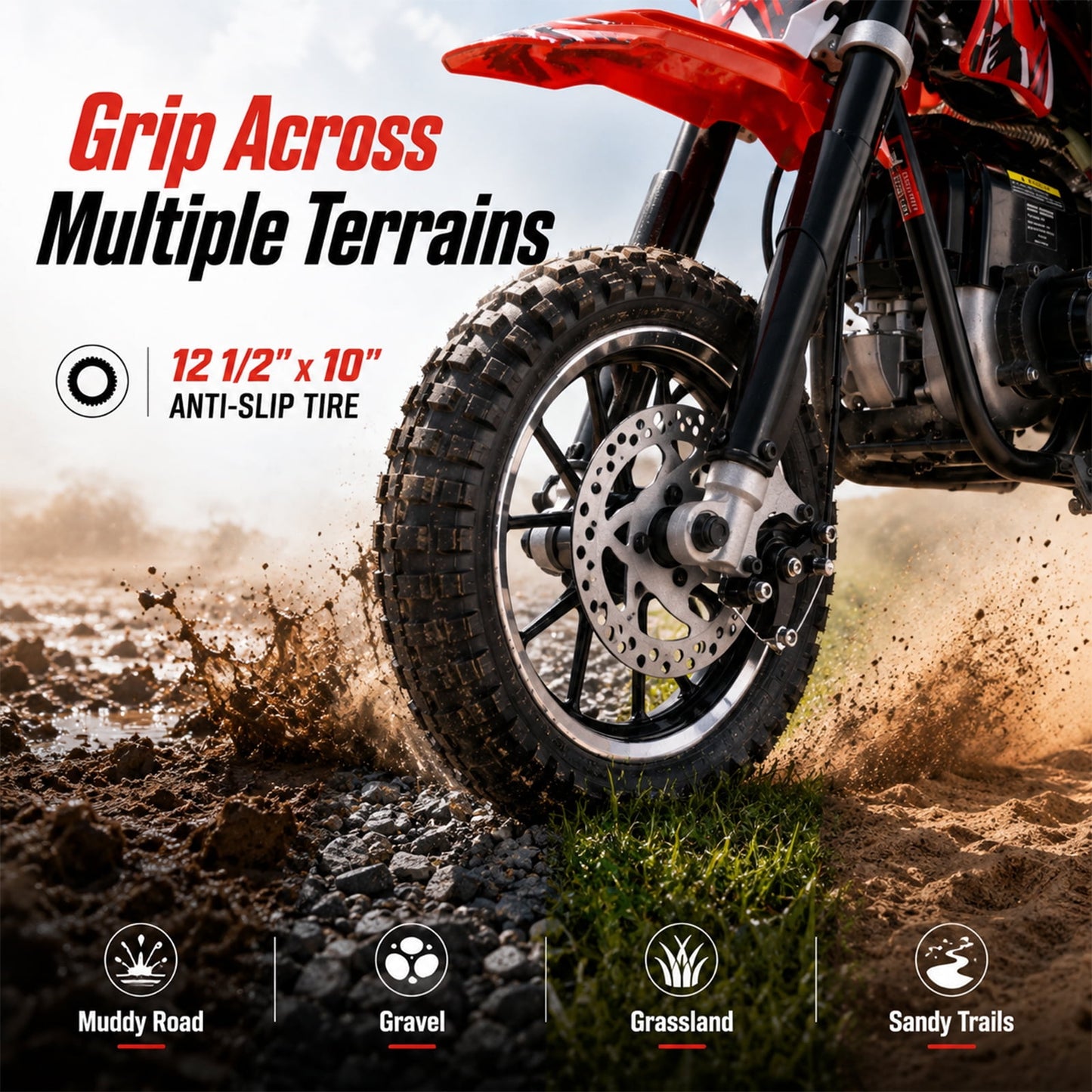Aoemoe dirt bicycles, 39cc gas power motorcycle, 45×24×16in , 4-Stroke, dirt bicycles for kid 8 14, Red