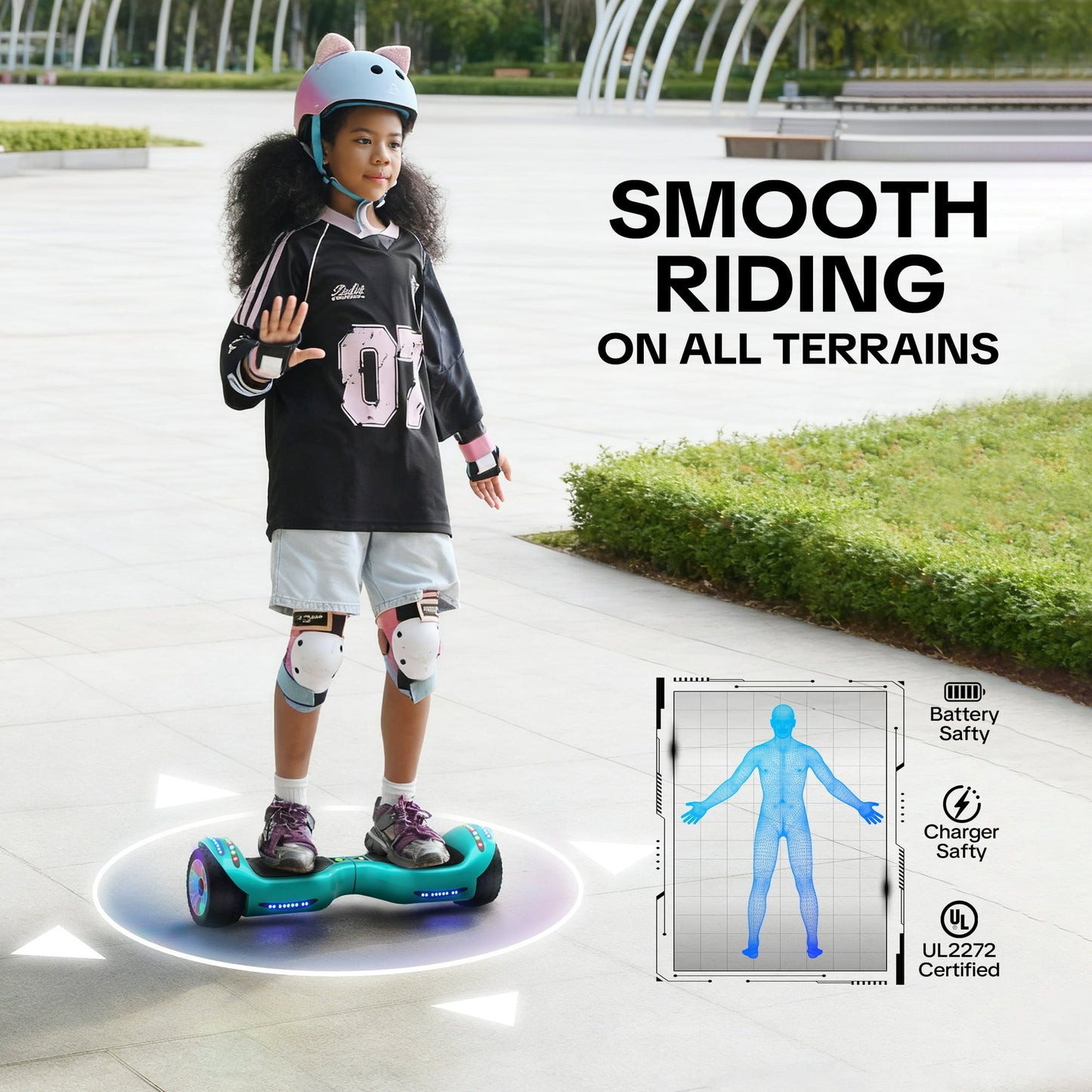 MOSTA All Terrain Self-Balance Scoote ,Electric Scooter Board for Kids & Adults with Bluetooth and Led Lights,6.5 inch,165 lbs capacity Perfect Gift