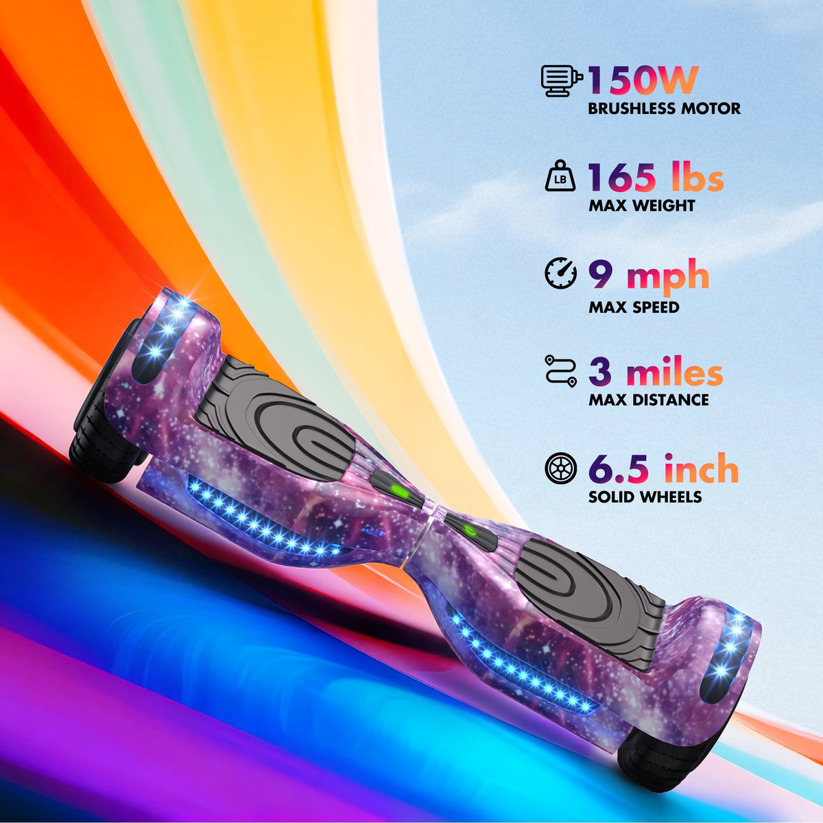 Electric Scooter with Bluetooth Speakers, Hover Off Road Board Electric Scooter with LED Lights & Dual 150W Motor, Scooter with 9MPH Max Speed, Tcdjtc Self-Balance Scooter