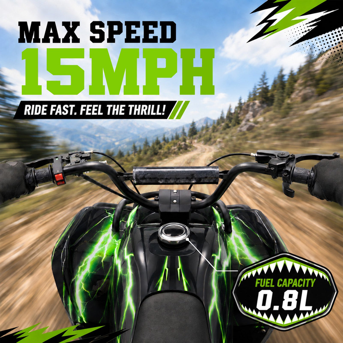 40cc Teen Gas ATV, Gas Powered 4 Wheeler for Teens 13+, 4-Stroke Beginner ATV, Up to 15 MPH, Adjustable Speed, Safety Switches, Front & Rear Brakes - Green