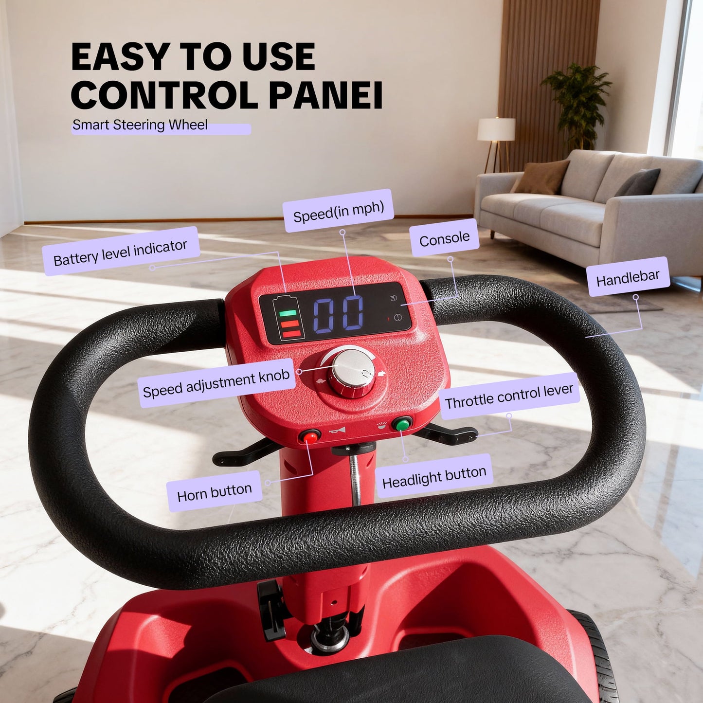 Upgrade Heavy Duty Mobility Scooter for Seniors-Electric Powered Wheelchair,Trunk-Friendly! Best Gift for Mom & Dad,Supports 300 lbs(Red)