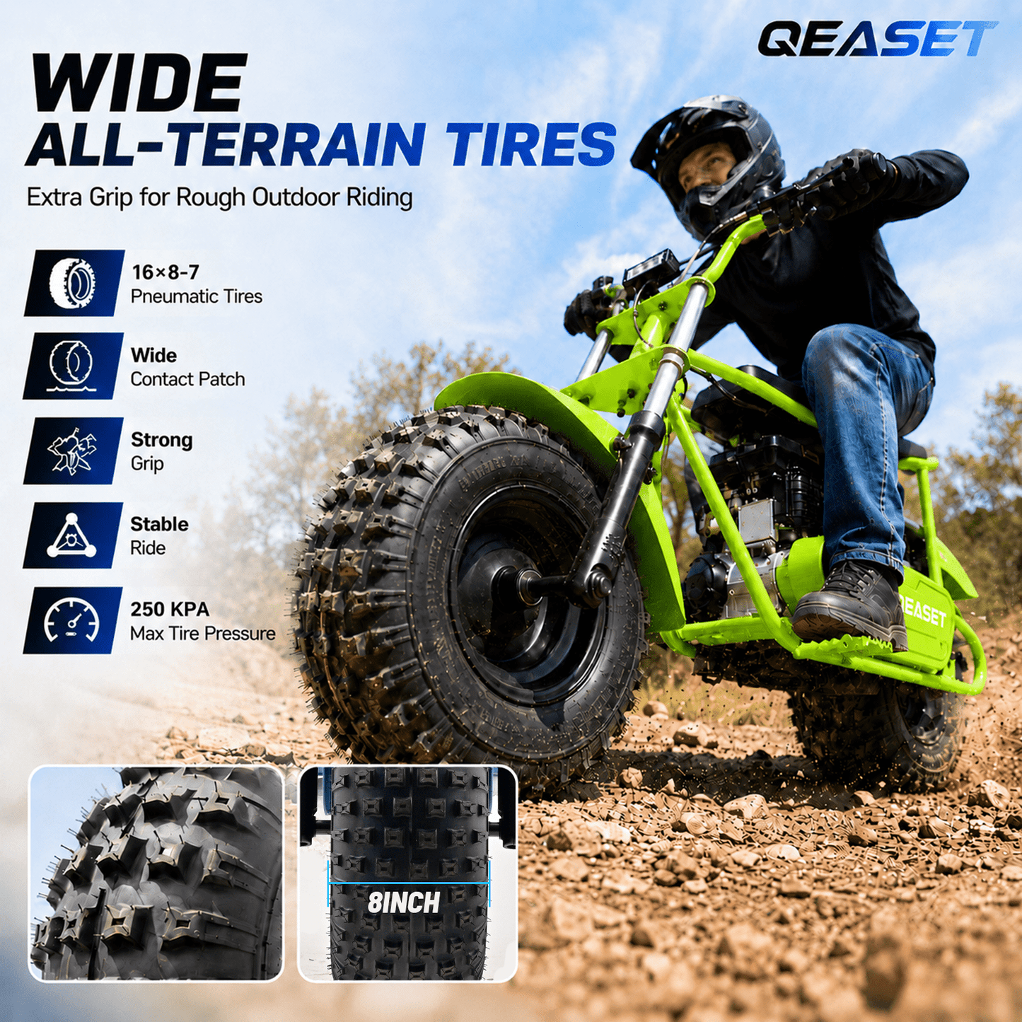 QEASET 105CC 4-Stroke Mini Bike with Shock Absorption, Off-Road Motorcycle, SD