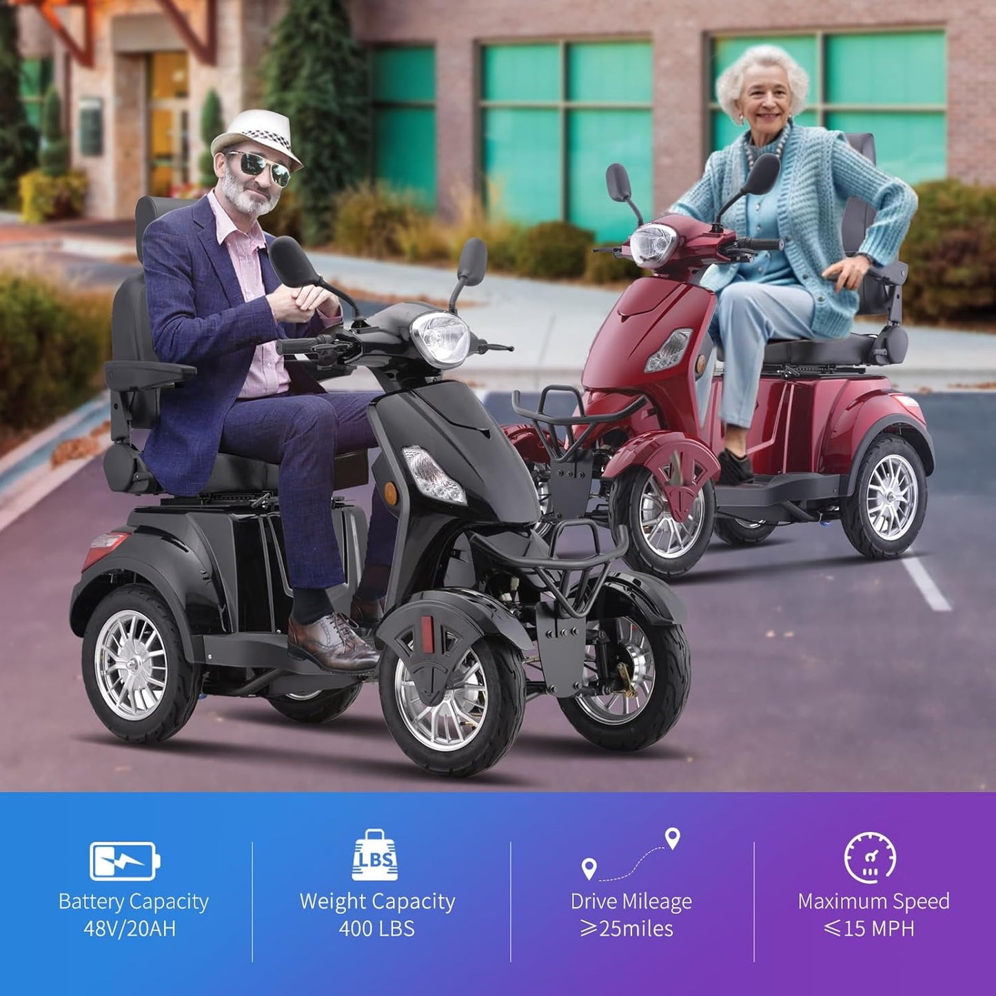 Super Large Electric 4 Wheel Mobility Scooters, Heavy Duty 800W Wheelchair Device, 500 LBS Capacity for Seniors & Adults, Speed Adjust, Remote Key, Receive Ready to Ride.（Black）