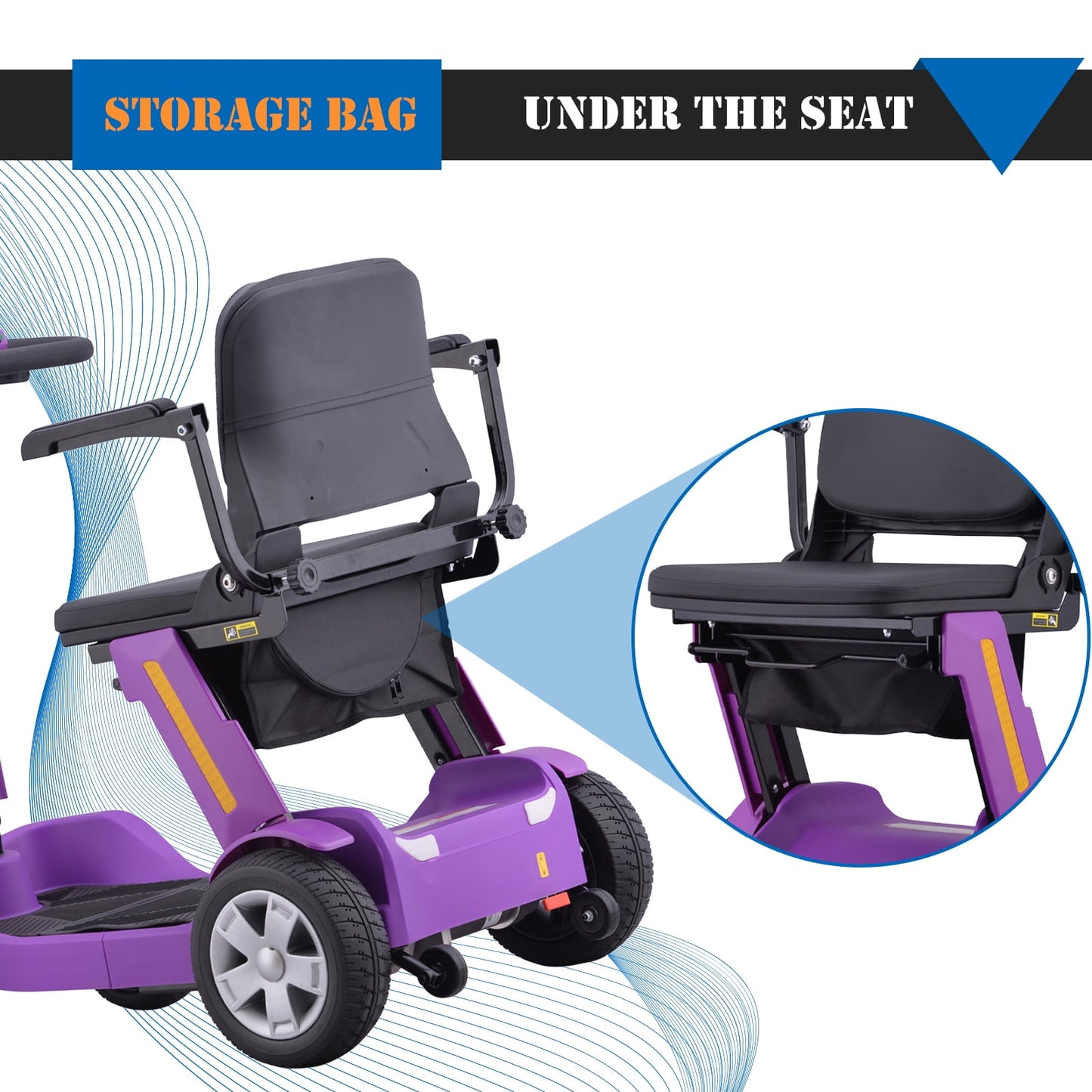 SKRT Foldable Mobility Scooter for Adults & Senior, 4 Wheels Powered Device for Travel, Lightweight and Portable, with LED Strip Light, Storage Bag, Charger Included, No Assemble required