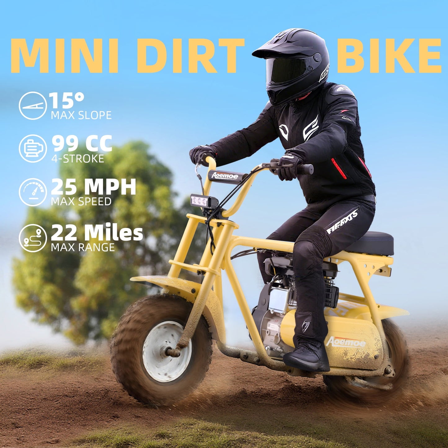 Mini Bike, Gas Dirt Bike, Minibike, Gas Powered Mini Bikes for Adults, 99cc-4 Stroke Pit Bikes with Led, Dirtbike Max Load 200 Lbs, Speed 34.5 KM/H, Perfect Gift