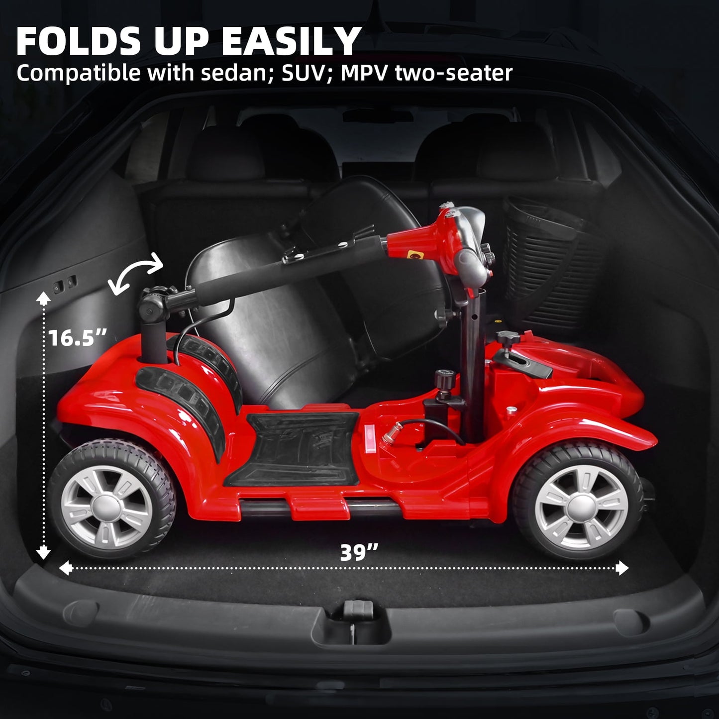 Arshin Mobility Scooters for Seniors,4 Wheels Outdoor Mobility Scooters Lightweight and Portable,180W 24V Electric Mobility Scooters with High-Power Motor,Suitable for Travel,Adults,Elderly(Red)