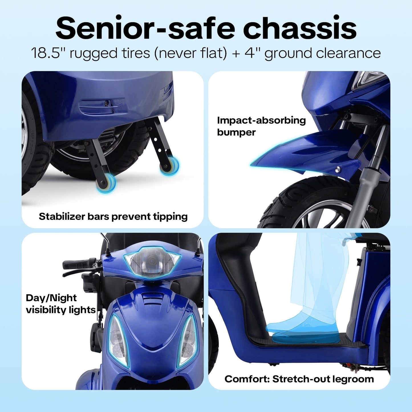 Upgraded Heavy Duty Mobility Scooter for Adults & Seniors - 500 lb Capacity,31-Mile Range,800W Motor for Travel & Outdoors by Arshin,Folds for Storage(Blue)