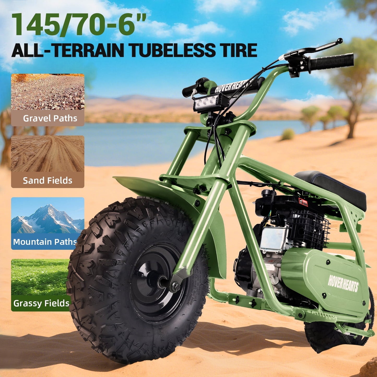 Aoemoe MB001 Gas Powered Mini Dirt Bike 99CC for Teens and Adults, 22MPH Off Road Motorcycle, Weight Support Up to 200 LBS - Green