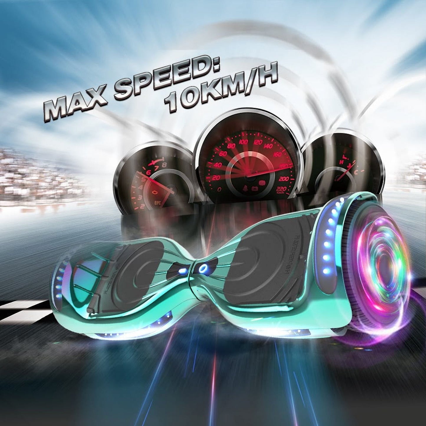 Hoverstar Flash Wheel Certified Hover board 6.5 In. Bluetooth Speaker with LED Light Self Balancing Wheel Electric Scooter , Chrome Turquoise