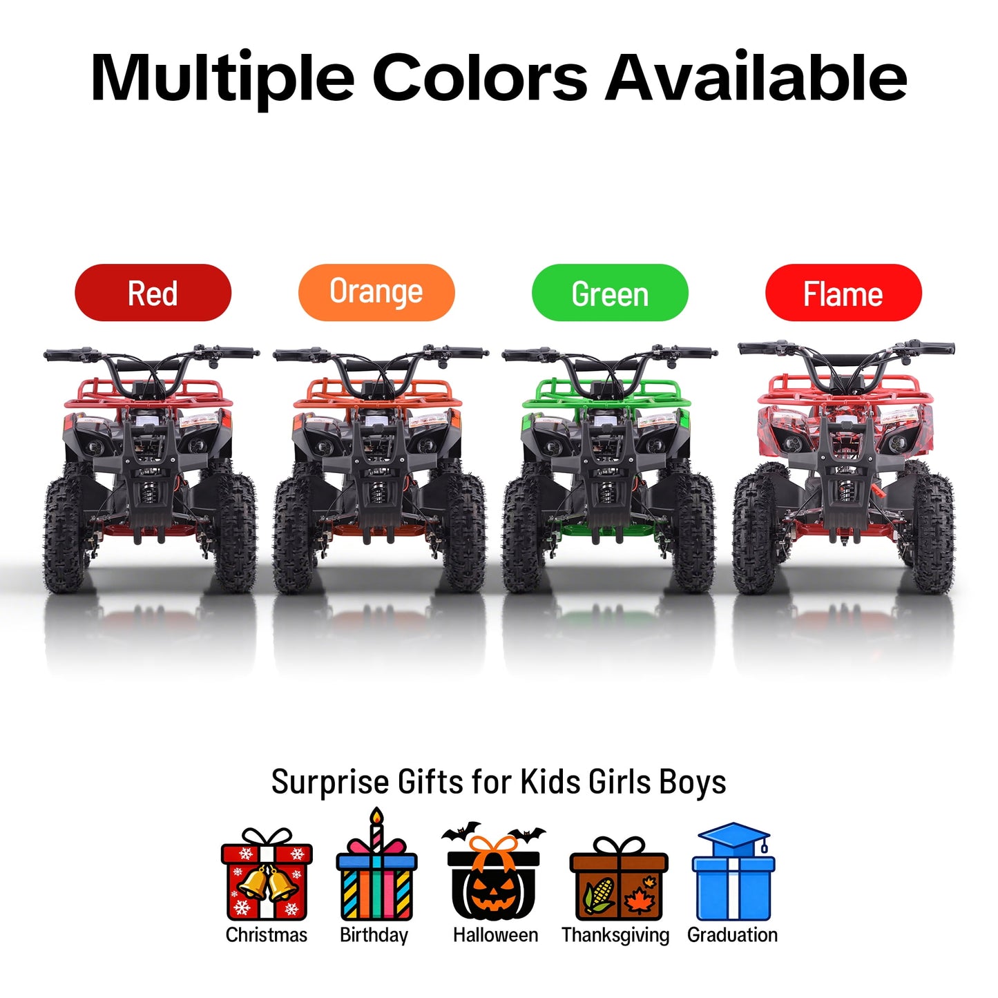 QEASET 500W 36V Battery Ride-On Off-Road 4-Wheeler – 15-Mile Range, Flame