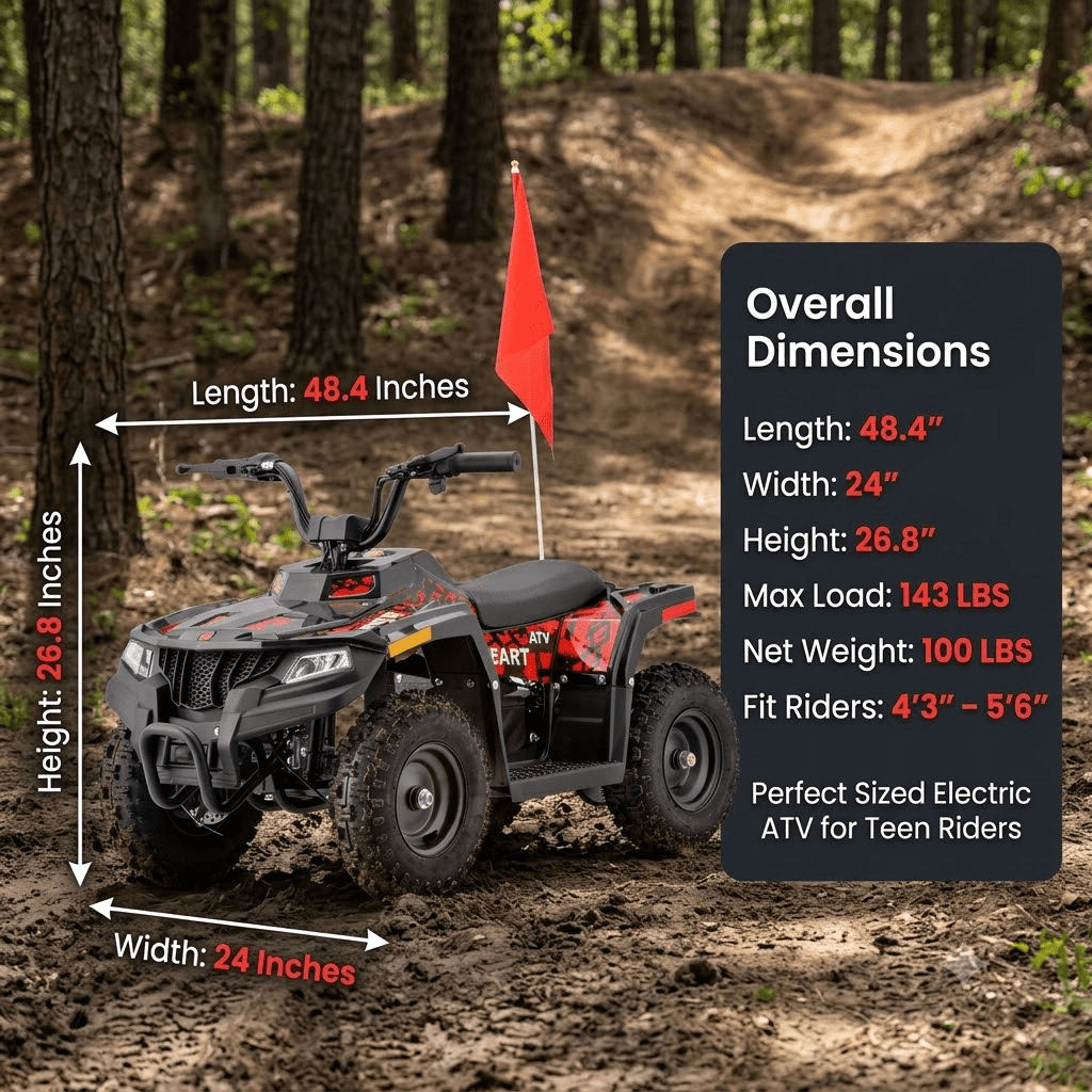 IVFJFV 36V 500W Electric Four Wheeler Off-Road Ride On,Dual Speed 10/15MPH,Dual Shock Absorbers,Disc Brake,LED Headlight,Max Load 143LBS, Safety Flag & Emergency Stop Switch,RED
