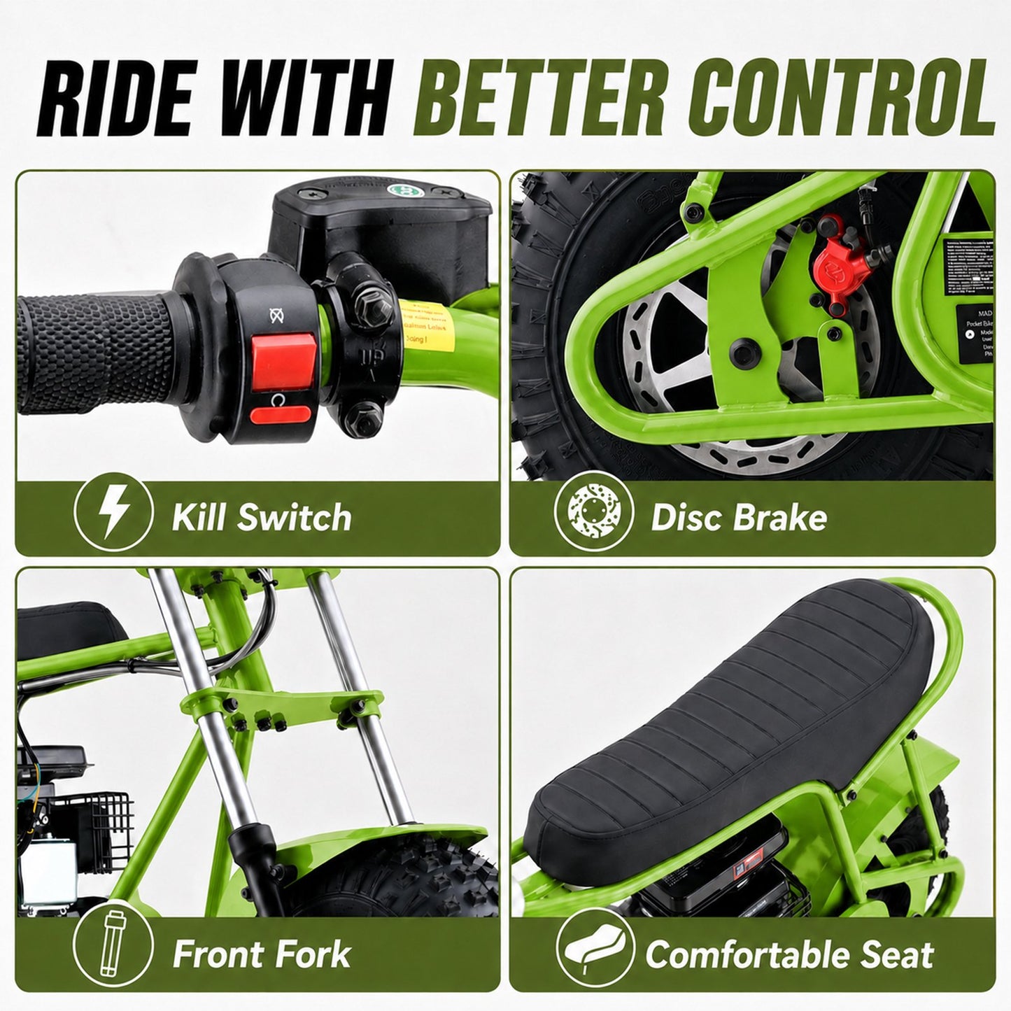 Aoemoe 105CC Dirt Bike, 30 MPH High-Speed Off-Road Motorcycle, Lime Green