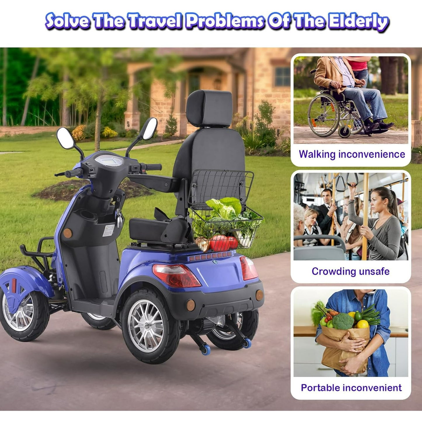 QEASET Heavy Duty 4-Wheel Mobility Scooters,800W All Terrain Electric Recreational Scooter,31 Miles Long Travel Range
