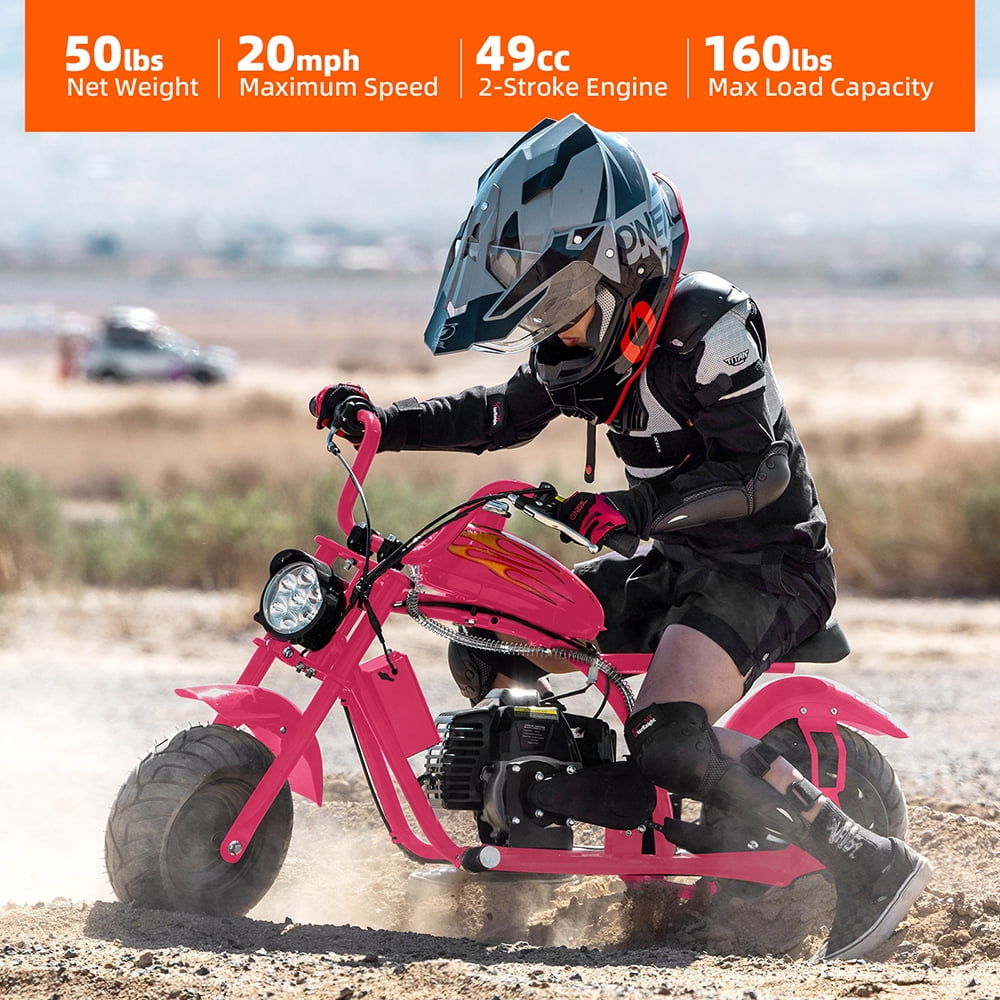 Aoemoe Gas Mini Chopper Bike, DB004 Model 49.4 CC 2-Stroke Powered Mini Bike, Pink