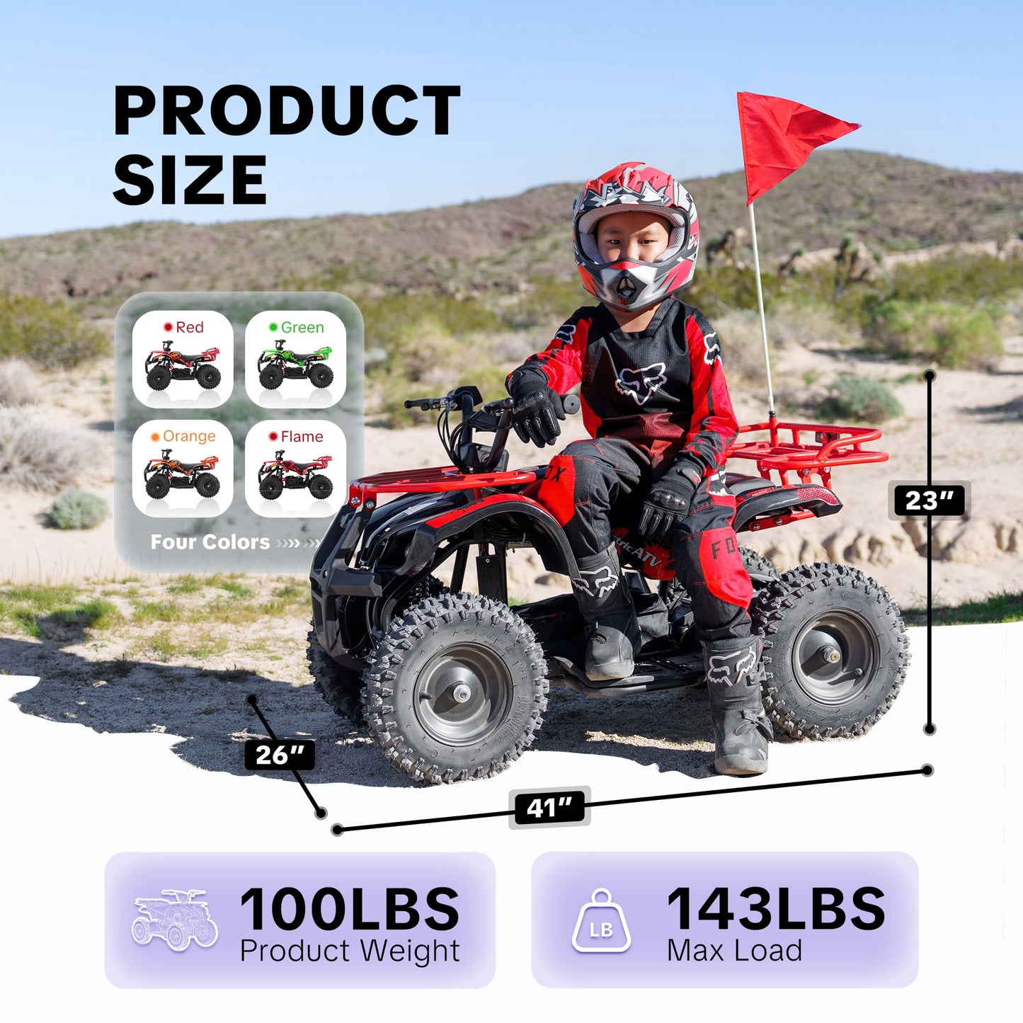 36V 500W Electric 4 Wheeler for age 12+,10/15 MPH Speed Adjustment,IVFJFV 12AH Battery Powered 4 Wheel with Safety Lock,Powered Ride-on Car Dual Shock Absorbers,LED Light,10" Off-Road Tires,Flame