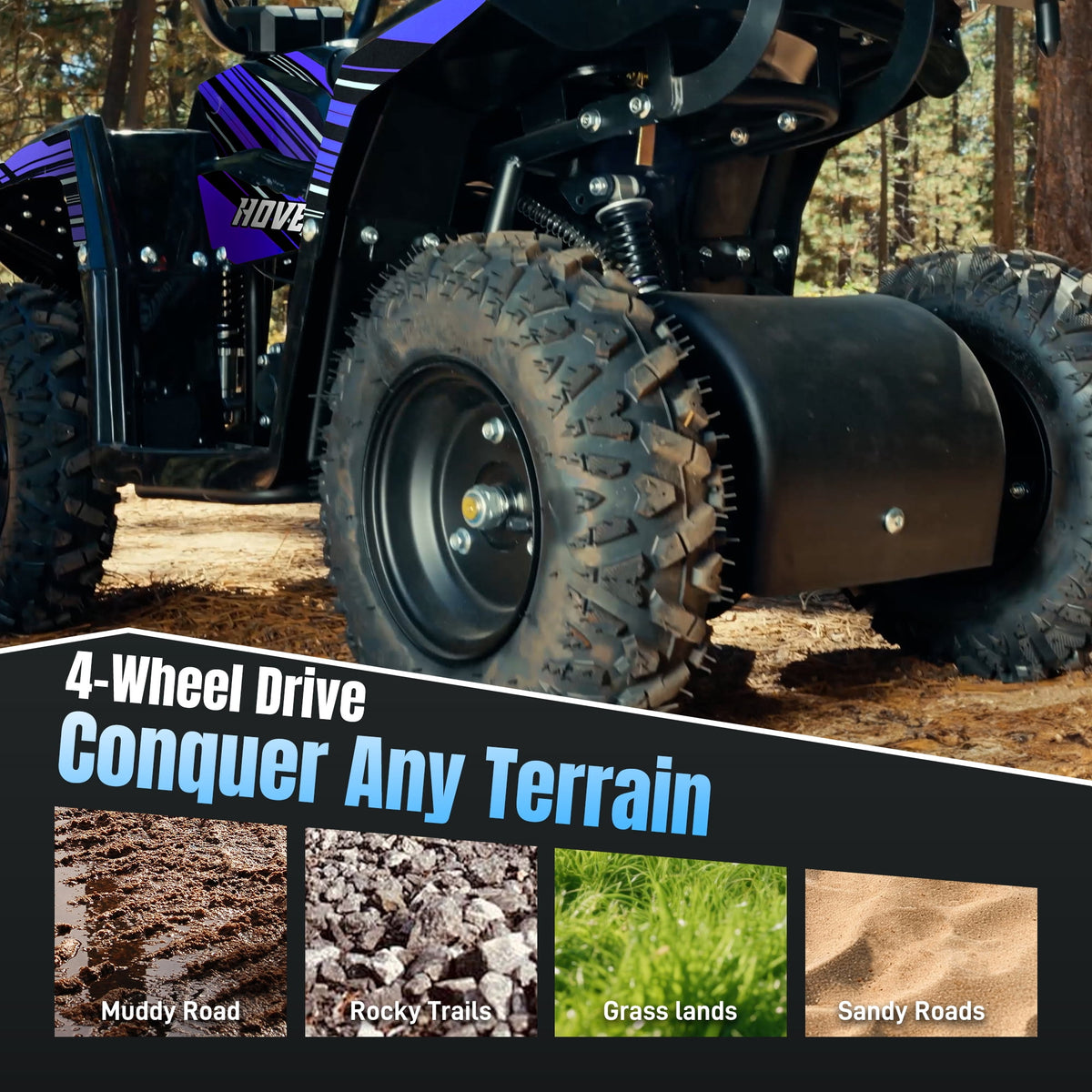 IVFJFV 40 cc Trail Blazer Ride-On Buggy,4 Stroke Dual-Speed Off-road 4-Wheeler, Key-Lock Safe & 10-15mph, Front & Rear Shocks and Knobby Tires for Grass, Dirt and Gravel,BLUE