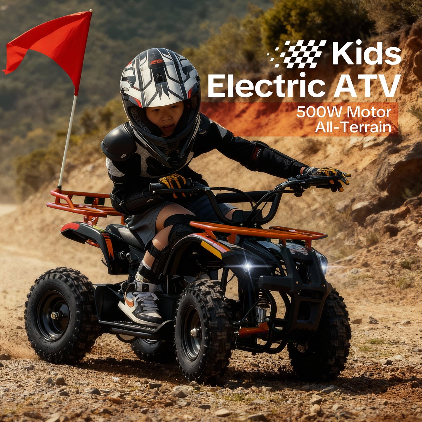 QEASET 500W 36V Battery Ride-On Off-Road 4-Wheeler – 15-Mile Range, Orange