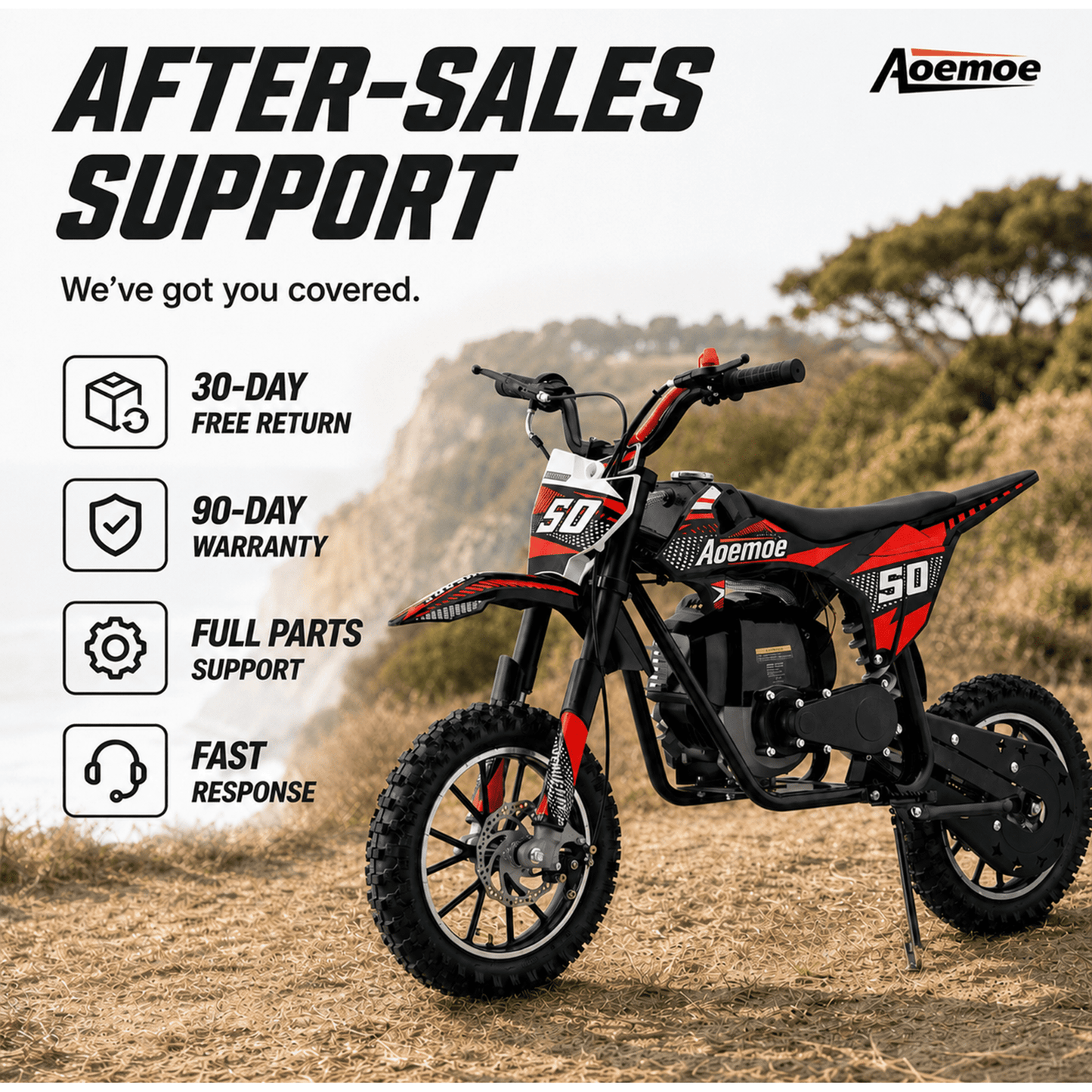 Aoemoe 39cc motor bike, 20mph gas dirt bikes for boys 8 12, Disc Brakes, Max Load 165Lbs, kids dirt bike, Red