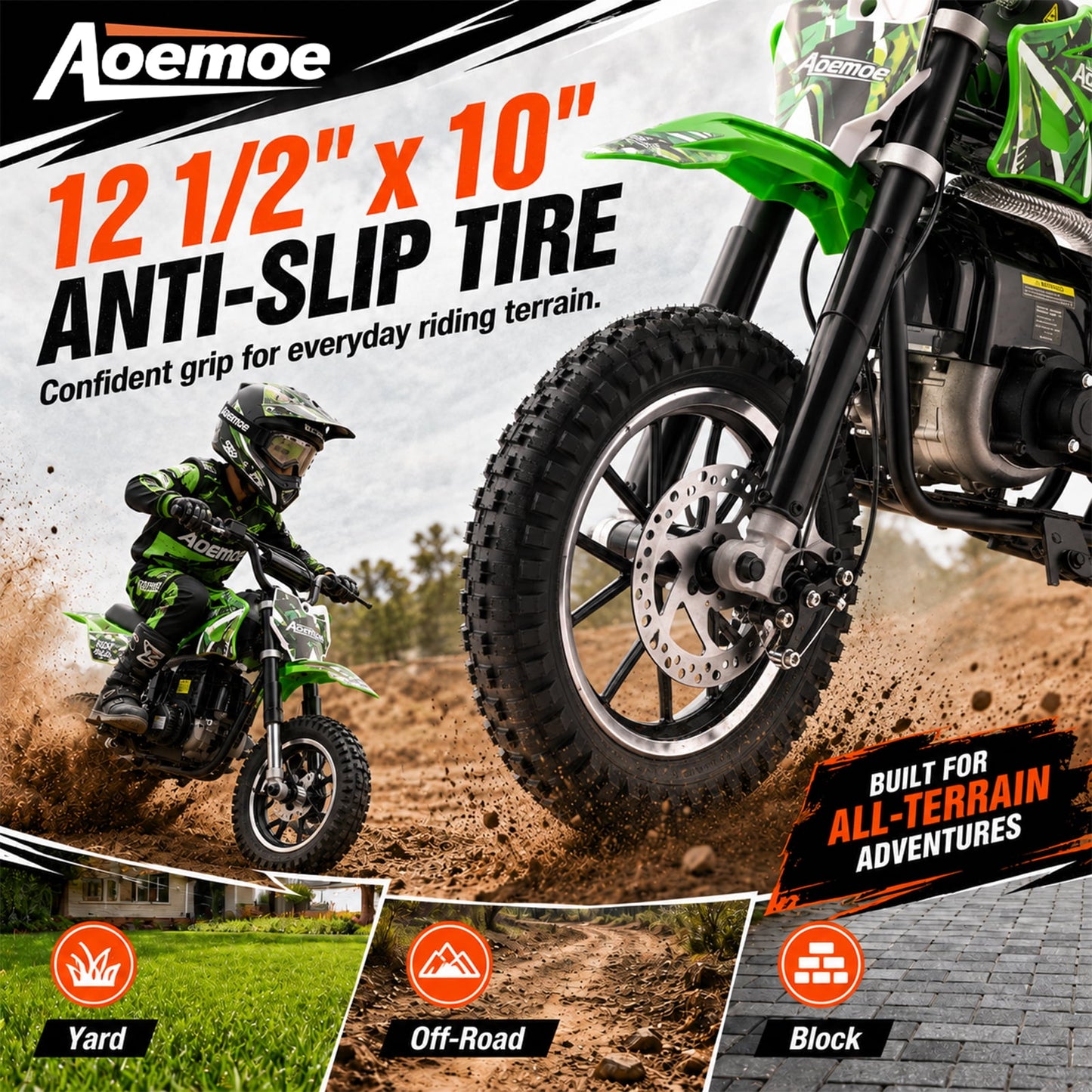 Aoemoe 49cc Kids Dirt Bike, Gasoline Powered 2-Stroke Mini Motorcycle, 1-Seater, Green