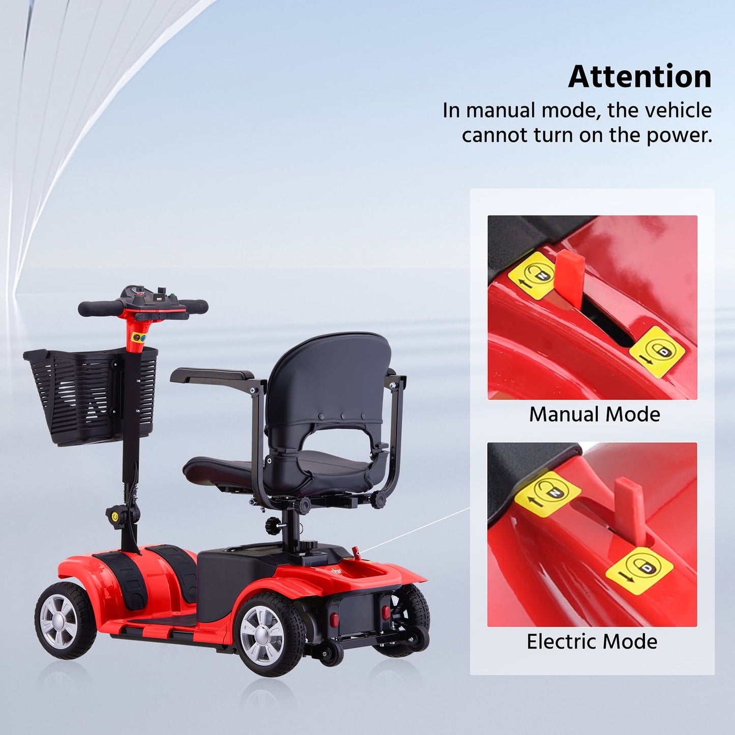 Arshin Mobility Scooter,4 Wheel Mobility Scooter for Adults,Senior,Electric Powered Wheelchair Chargeable Device for Travel,Red