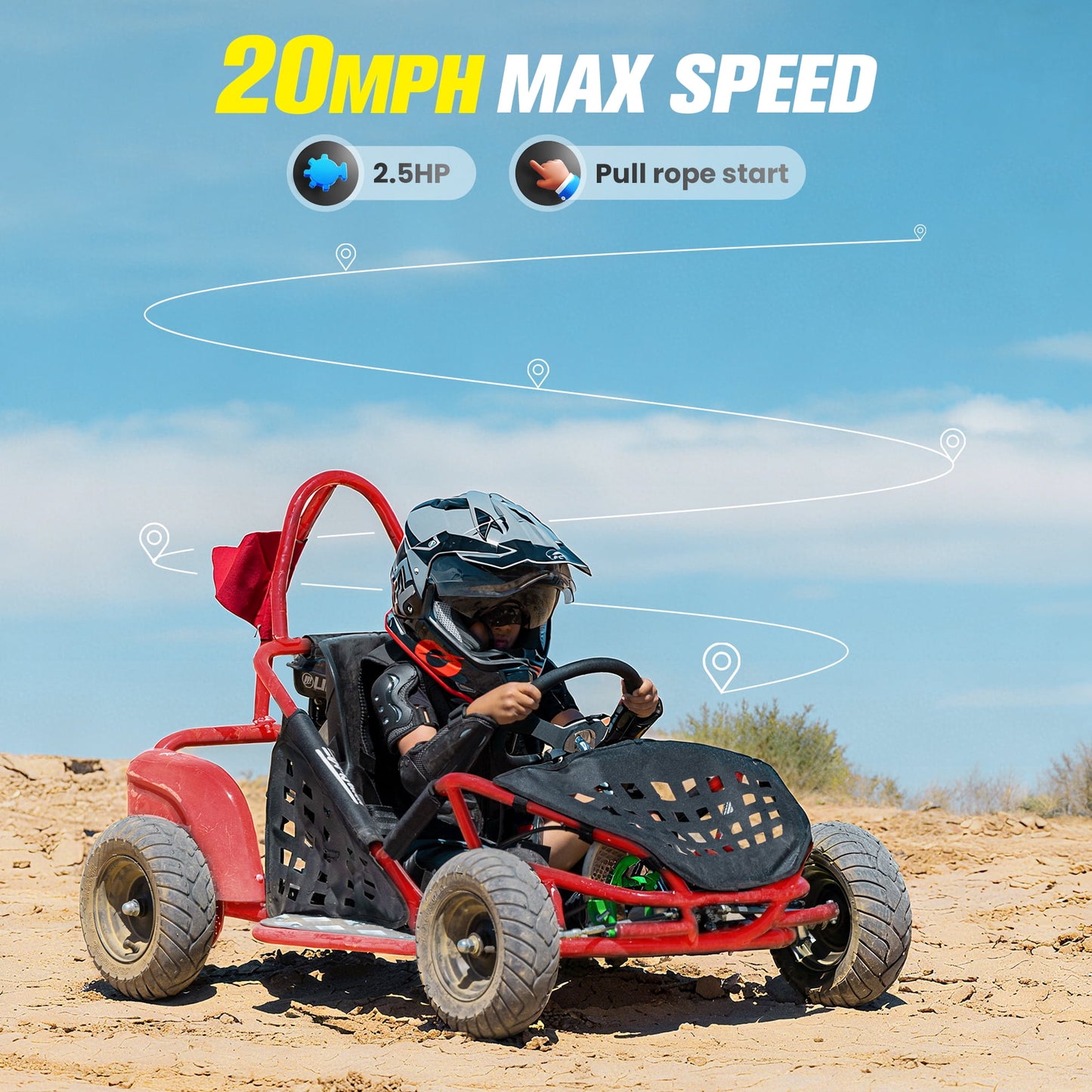 QEASET 79cc Gas Go Kart,2.5HP 4-Stroke,20Mph Go Kart Outdoor Race Toy, Holiday Gift(Red)