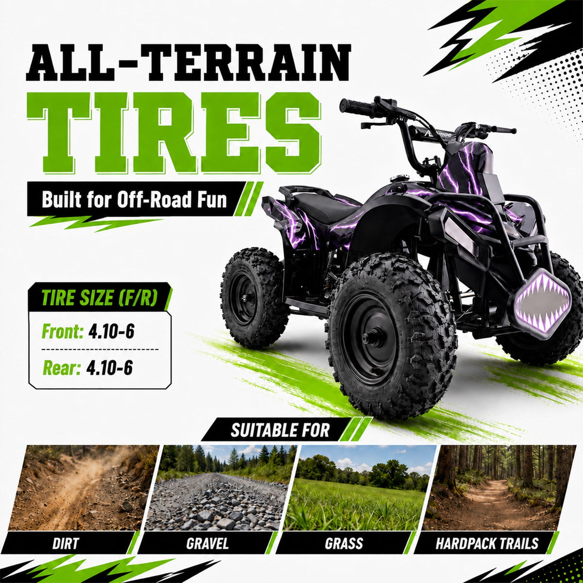40cc Teen Gas ATV, Gas Powered 4 Wheeler for Teens 13+, 4-Stroke Beginner ATV, Up to 15 MPH, Adjustable Speed, Safety Switches, Front & Rear Brakes - Purple