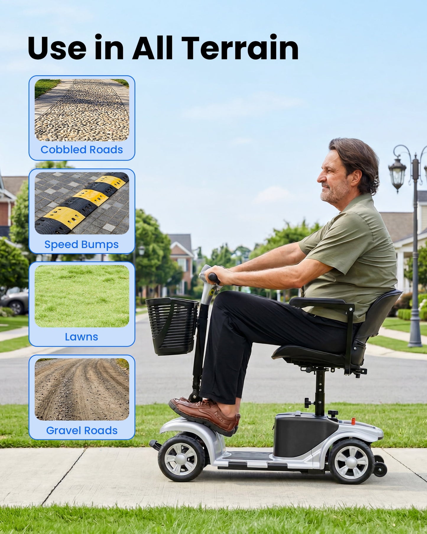 QEASET 4 Wheel Mobility Scooter,Mobility Scooter for Adults, Senior, Electric Powered Chargeable Device for Travel, Gifts for the elderly