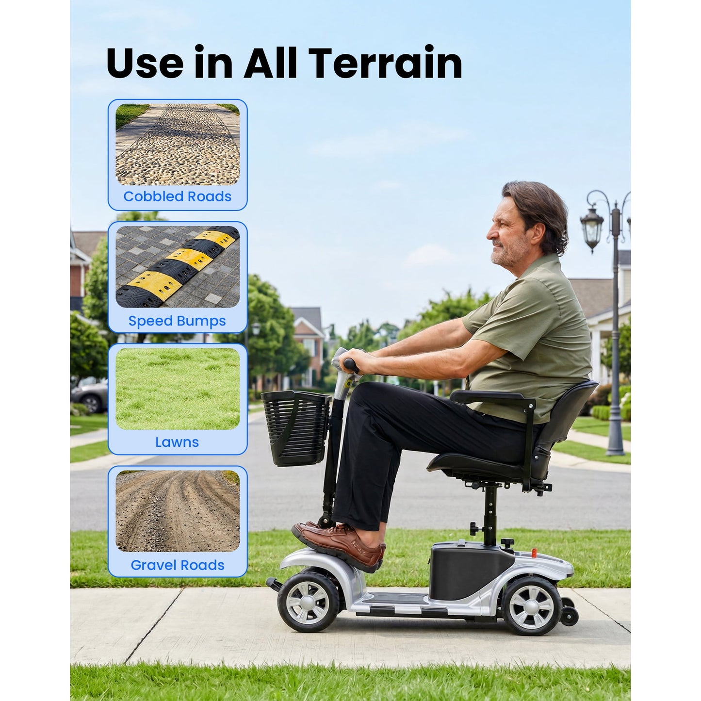 QEASET 4 Wheel Mobility Scooter,Mobility Scooter for Adults, Senior, Electric Powered Chargeable Device for Travel, Gifts for the elderly