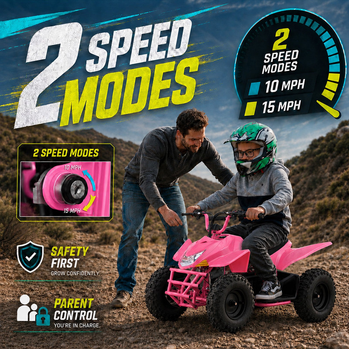 36V Electric 4 Wheeler, Electric Four Wheeler with Rubber Tires, 500W Off-Road All-Terrain Featuring Dual Speed Adjust, Front Rear Shock Absorbers, Multiple Safety Protection Designs,PINK