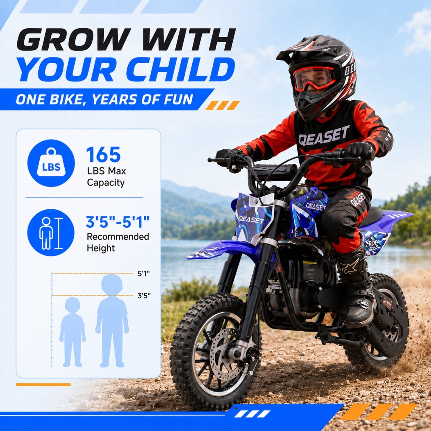 QEASET 39CC Dirt Bike, Mini Bike 4-Stroke Gas Powered off Road with Max Speed 20MPH, Pull Start
