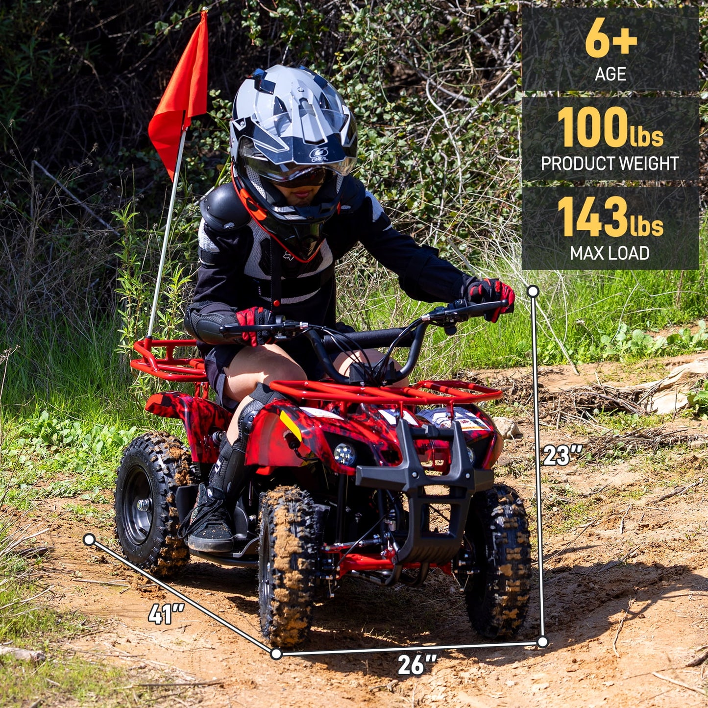 Aoemoe 500W 36V Battery-Powered Ride-On Off-Road 4-Wheeler – 15 Mile Range, Flame