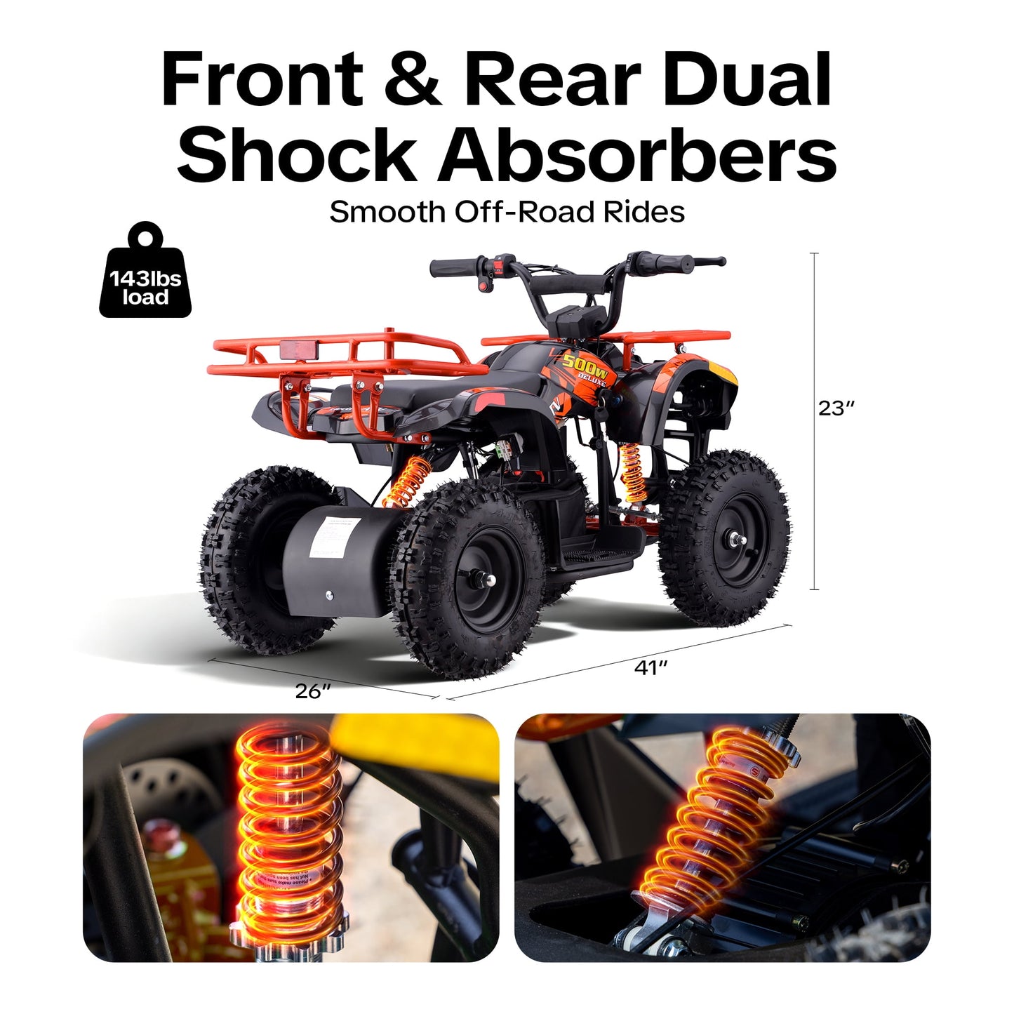 QEASET Electric atv Dirt Quad, 36V 500W Motor, 12-15mph Speed, Twist Grip Acceleration & Hand Operated Disc Brakes,Knobby Air Tires, Multiple Colors, Holiday Gifts
