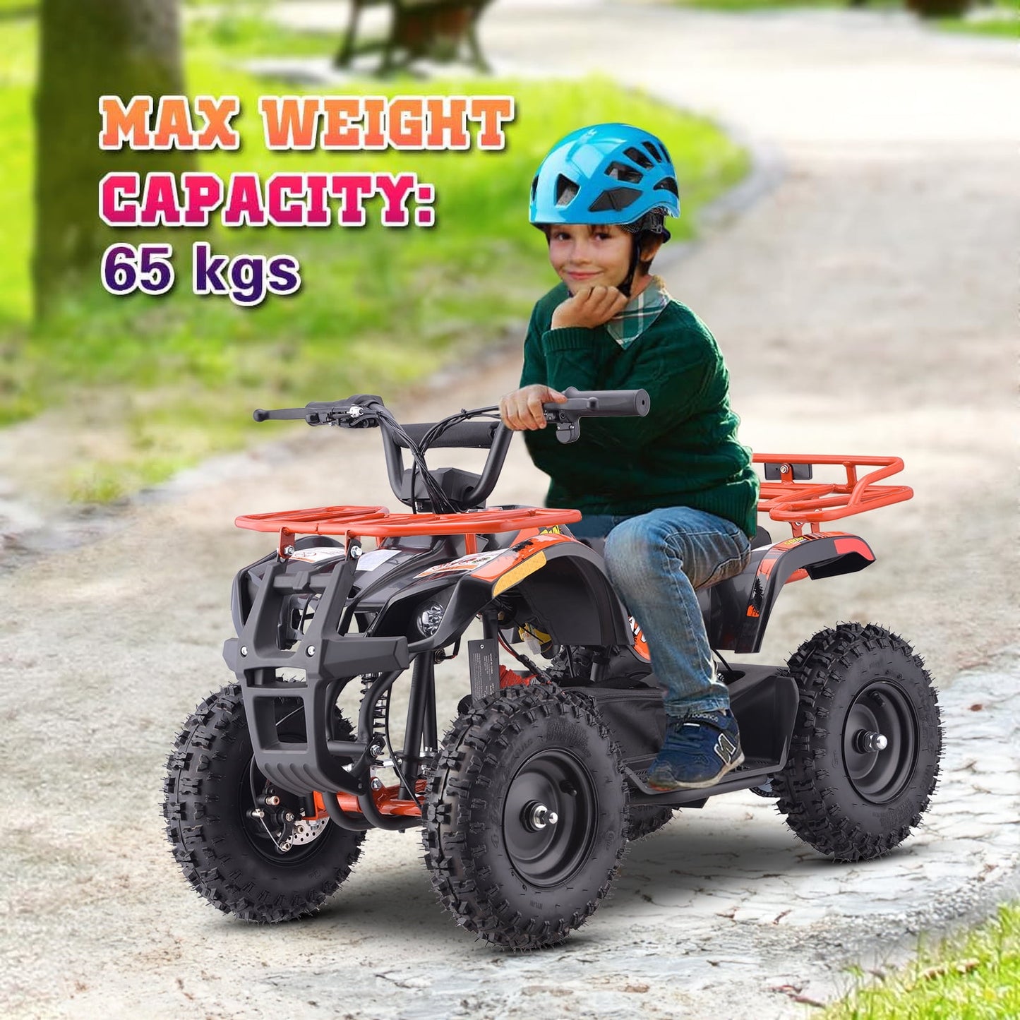QEASET 500W 36V Battery Ride-On Off-Road 4-Wheeler – 15-Mile Range, Orange