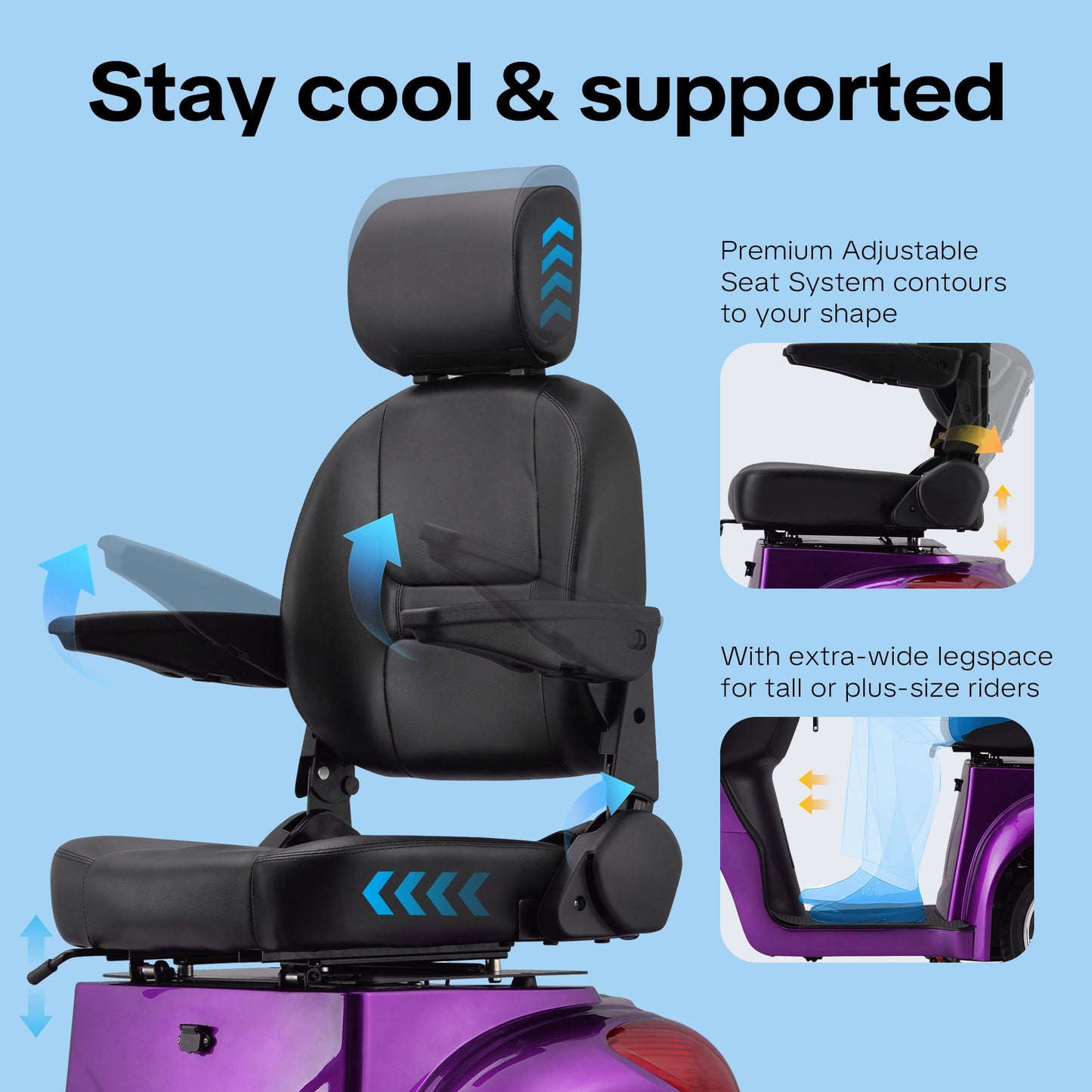 New & Improved 3-Wheel Mobility Scooter for Adults & Seniors - 500 lb Heavy Duty Capacity,31-Mile Range,800W Power for Outdoor Use by Arshin,All-Day Riding,Easy to Use(Purple)