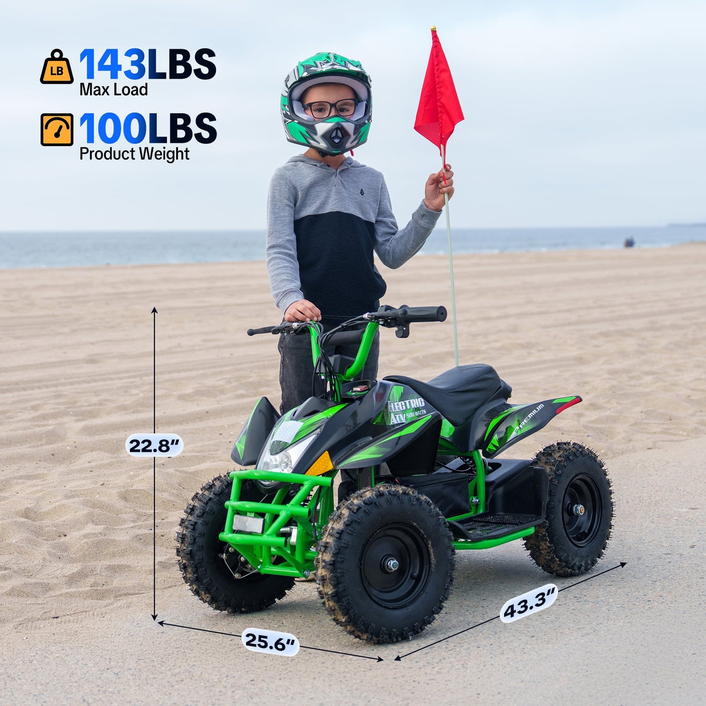 QEASET 500W Sport Ride – 15 mph Speed, 36V Battery, 45–60 Min Run Time, Green