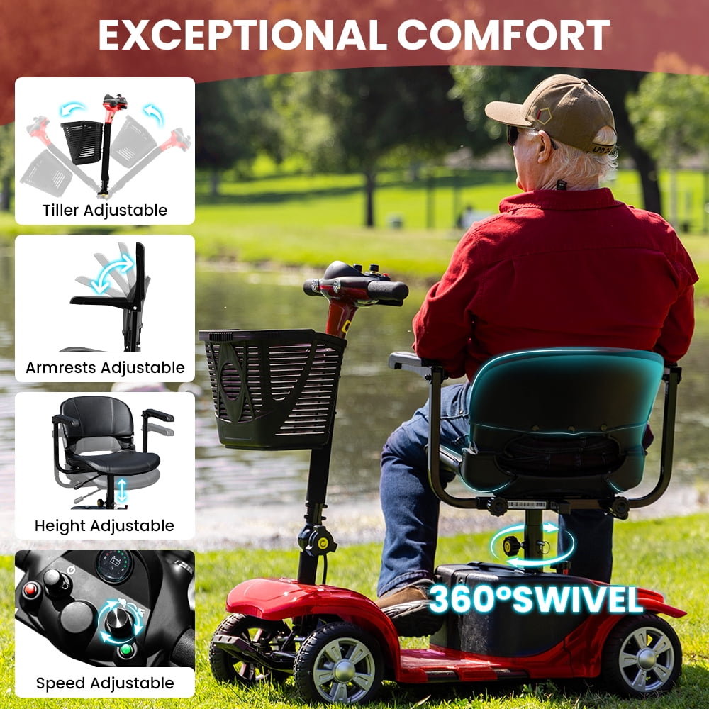 Aoemoe 4 Wheel Mobility Scooter for Seniors, Foldable Powered Mobile Wheelchair for Adult 300lbs, Red
