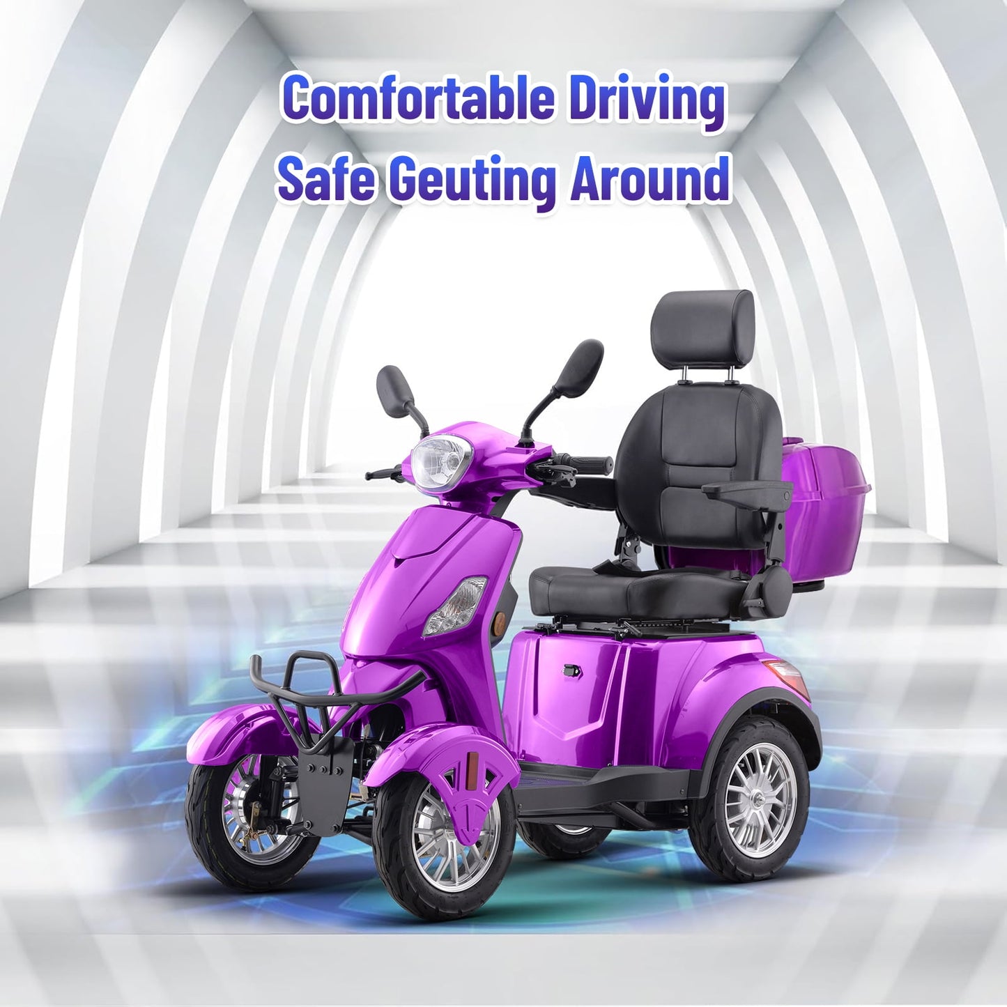 Aoemoe Electric Heavy Duty Mobility Scooters, Large 3-Wheels Wheelchair Device, 500 LBS Capacity for Seniors & Adults, Speed Adjust, Remote Key, Ship Fully Assembled and Ready to Ride (Purple)