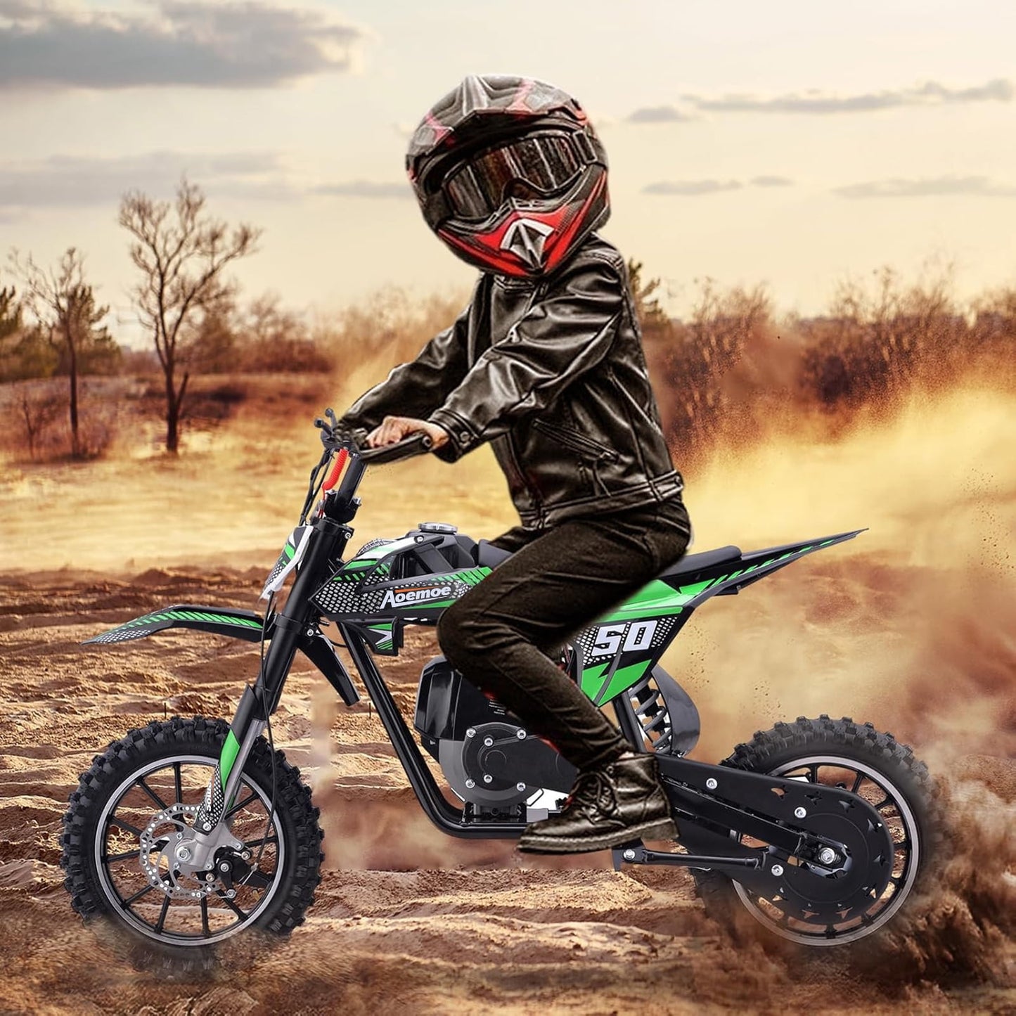 Aoemoe 40cc 4-Stroke Kids Mini Dirt Bike, Gas Powered, Rear Suspension & Disc Brakes, 20Mph/165Lbs,Green