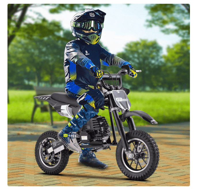 Aoemoe Mini Kid Dirt Bike, 49 CC 2-Stroke Gas Bike with Off-Rode Tire, Suspensions, Disc Brakes, Max Load 160Lbs, Up to 20Mph, EPA Approved