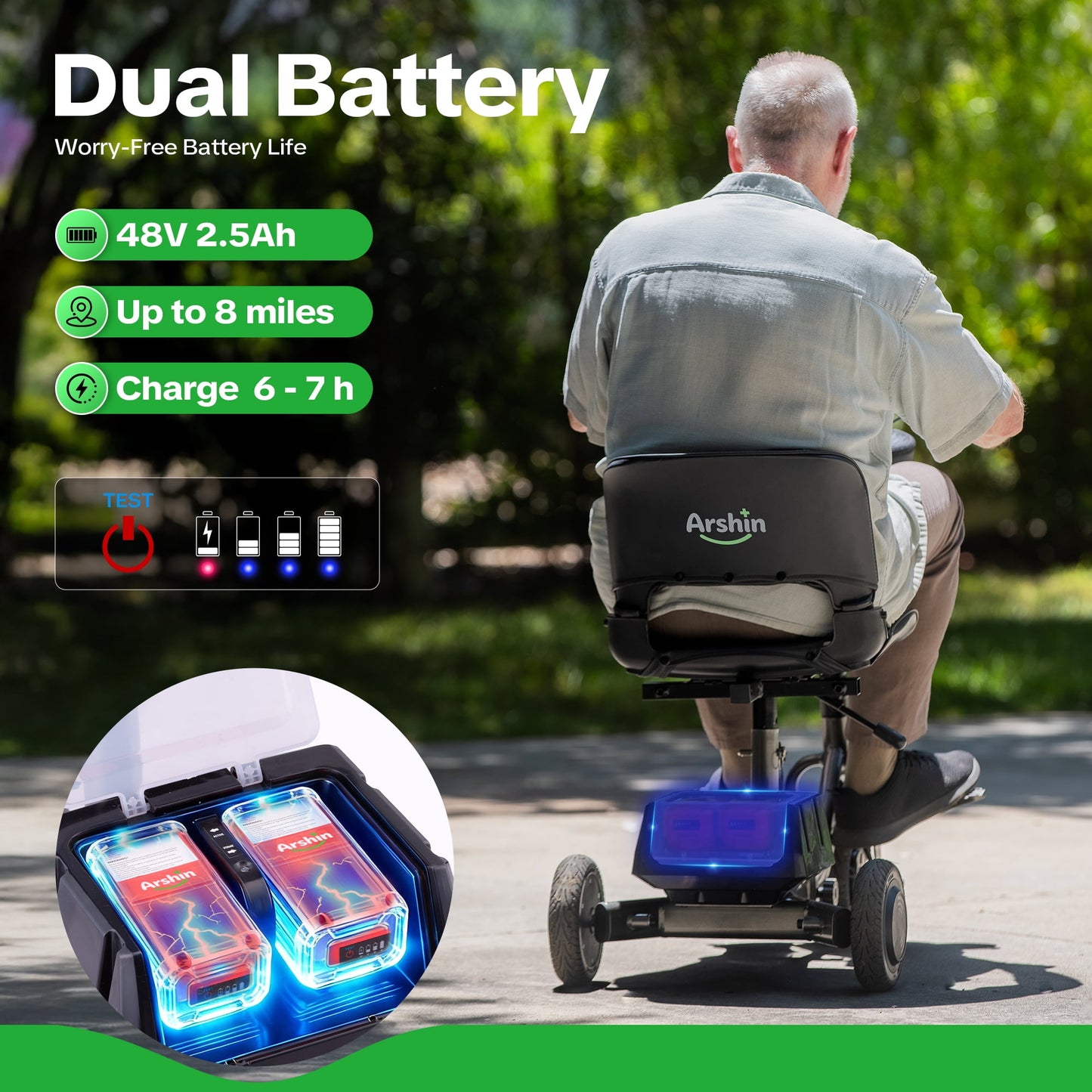 Upgrade Mobility Scooter Lightweight Foldable,All Terrain Mobility Scooters for Seniors & Adults,Arshin 300lbs Electric Wheelchair Strong Device for Travel,2 Batteries,Variable Speed(Gunmetal)