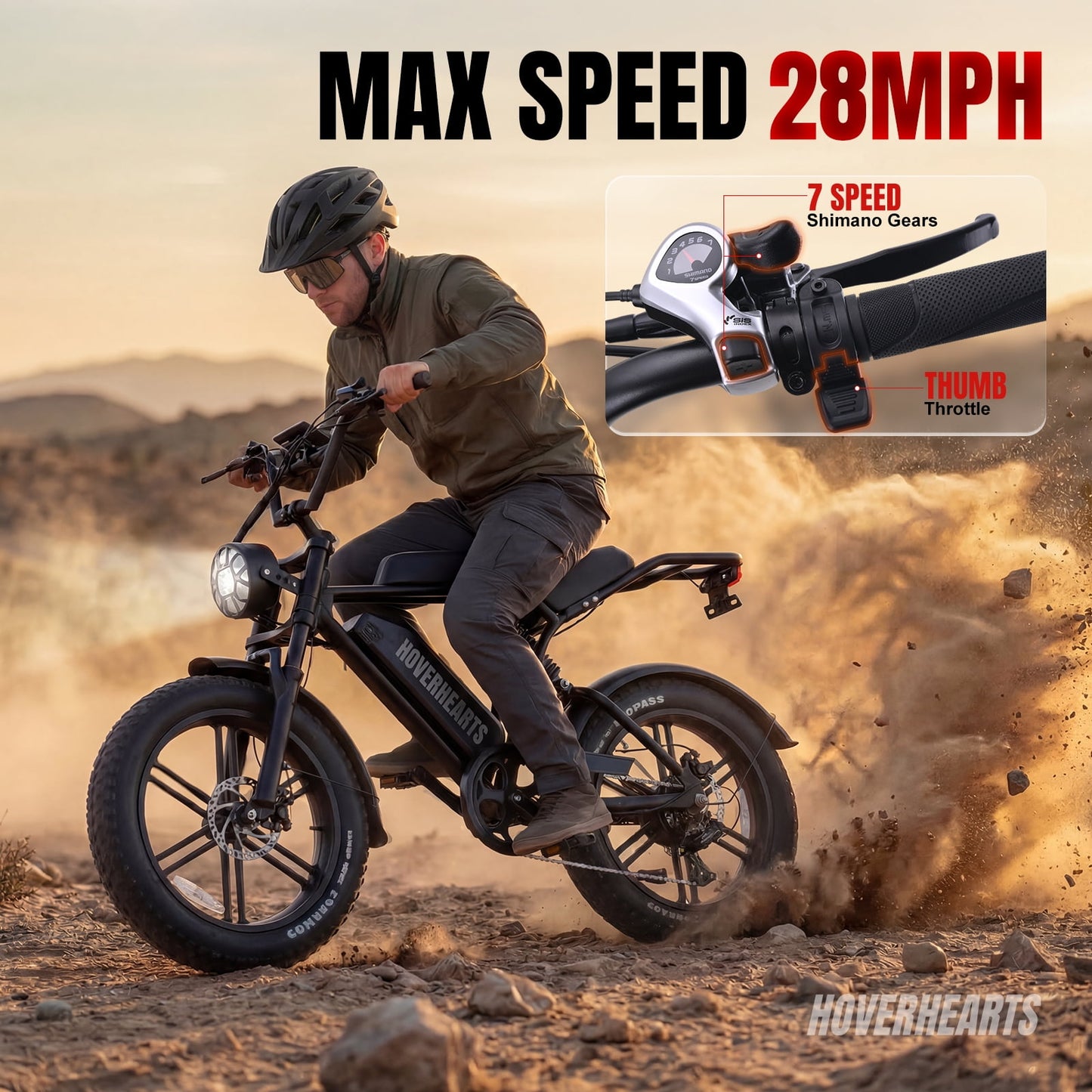 HOVER HEART 20" Fat Tire E-Bike 500W Electric Bicycle for Adults 48V 15Ah 28mph 7 Speed Hydraulic Brakes Retro Style Electric Bike with LCD Display