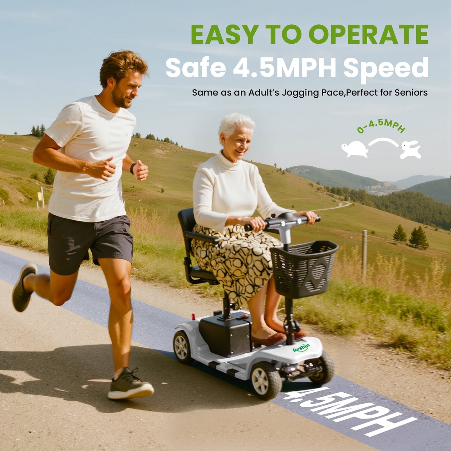 Arshin Mobility Scooters for Seniors,4 Wheels Mobility Scooters Lightweight and Portable,180W 24V Motor,Suitable for Travel,Adults,Elderly(Silver)
