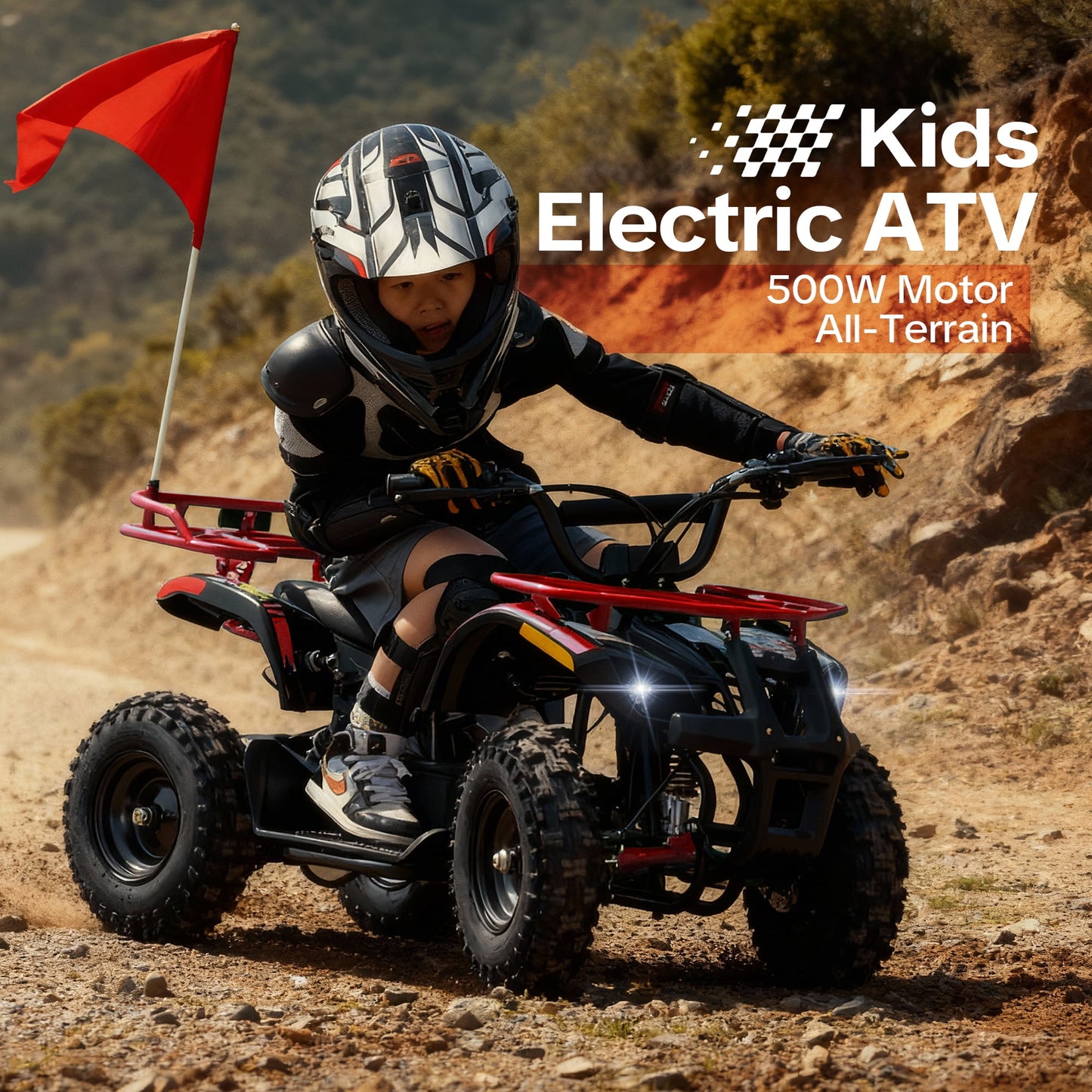 QEASET 500W 36V Battery Ride-On Off-Road 4-Wheeler – 15-Mile Range, Red