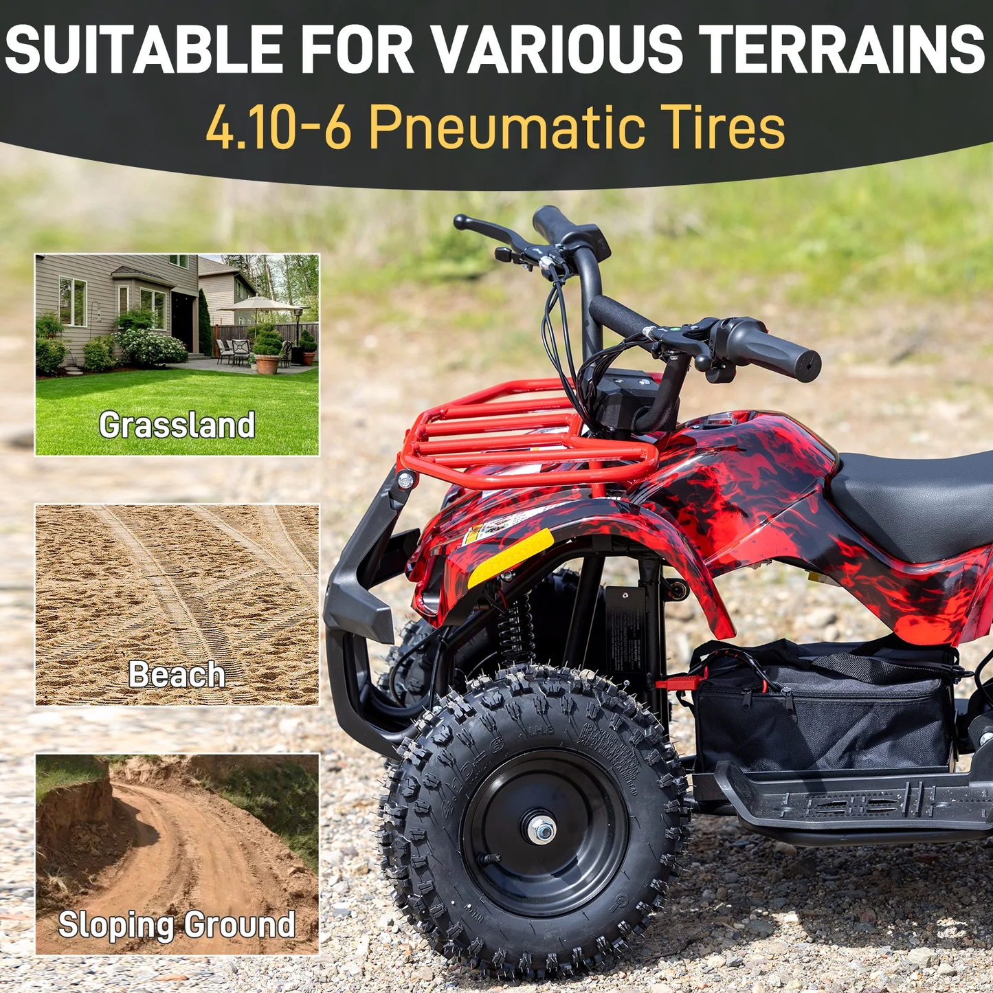 500W 36V Battery Ride-On Off-Road 4-Wheeler – 15-Mile Range, Red