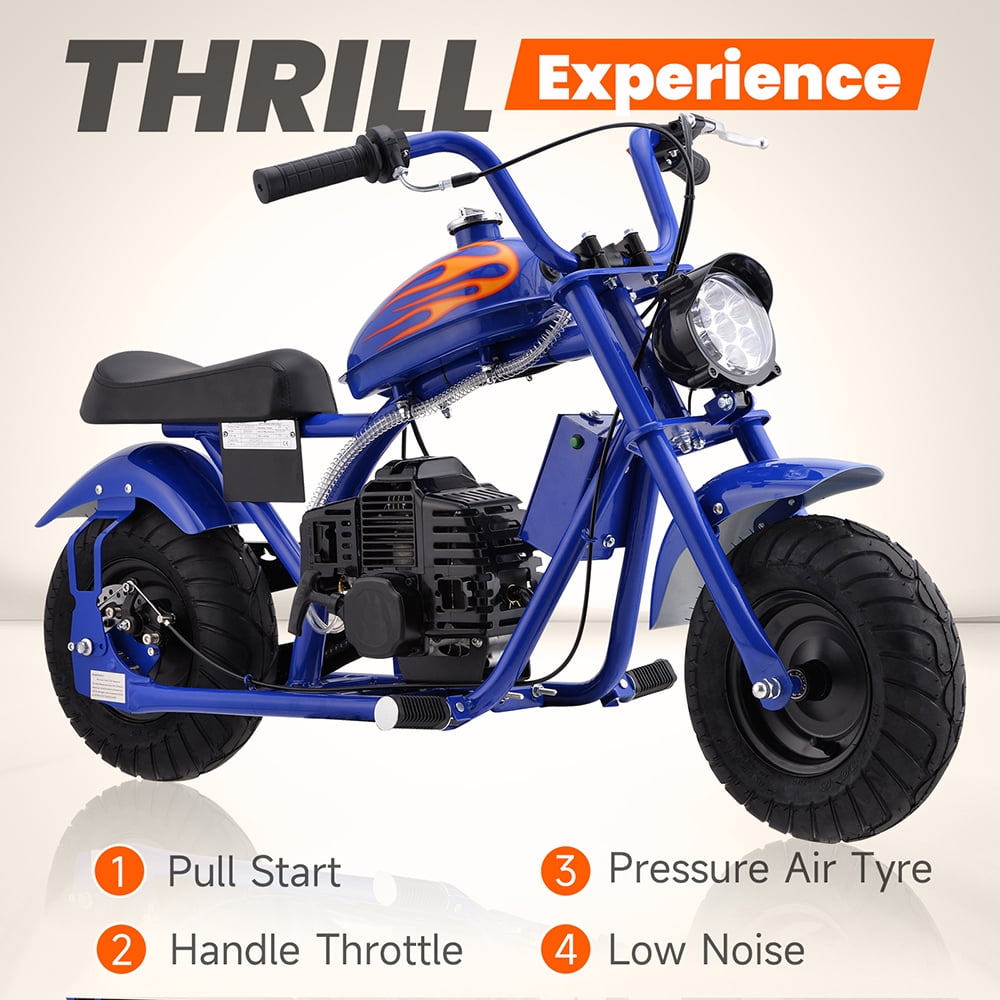 Aoemoe Gas Mini Chopper Bike, DB004 Model 49.4 CC 2-Stroke Powered Mini Bike, Blue