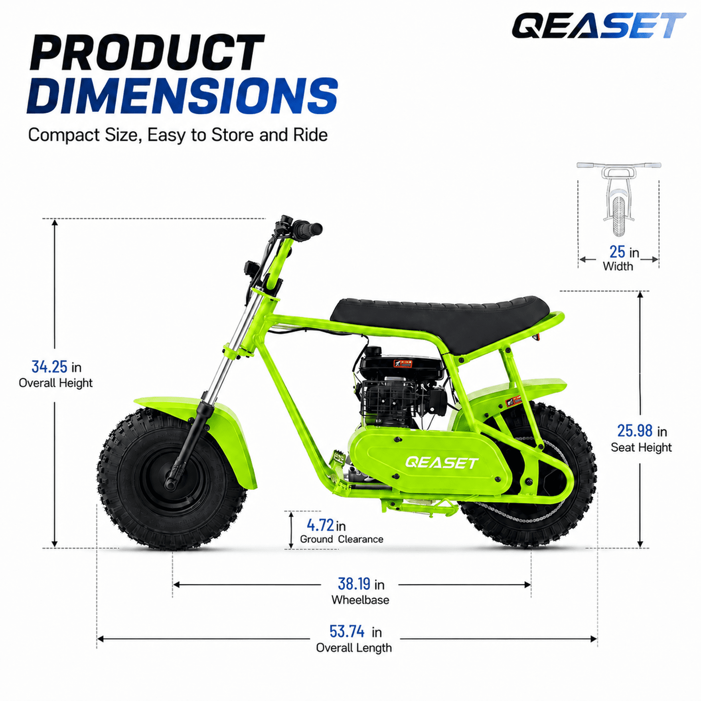 QEASET 105CC 4-Stroke Mini Bike with Shock Absorption, Off-Road Motorcycle, SD