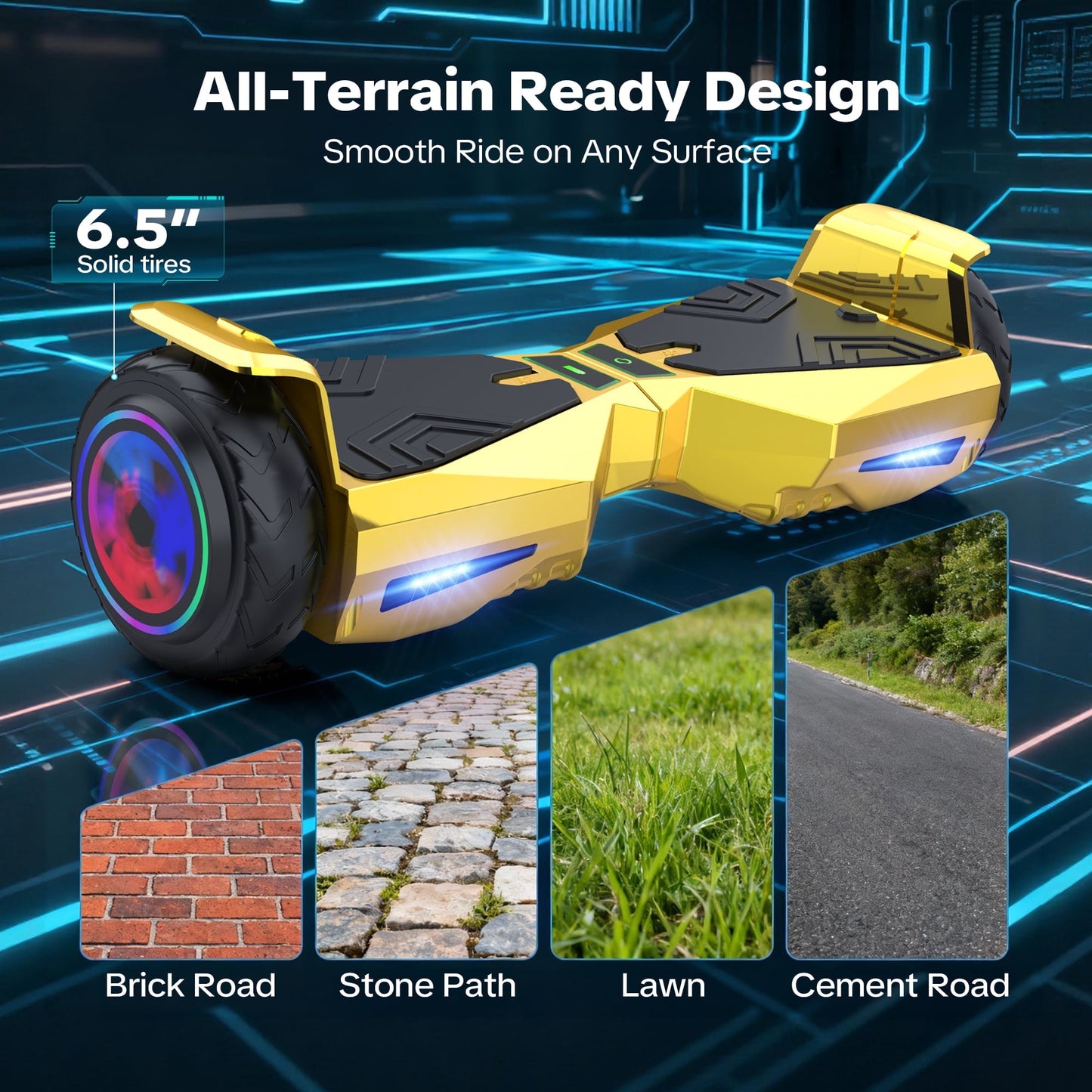 MOSTA All Terrain Self-Balance Scoote ,Electric Scooter Board for Kids & Adults with Bluetooth and Led Lights,6.5 inch,165 lbs capacity Perfect Gift