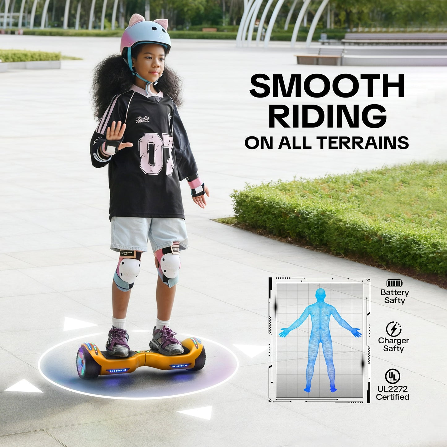 MOSTA All Terrain Self-Balance Scoote ,Electric Scooter Board for Kids & Adults with Bluetooth and Led Lights,6.5 inch,165 lbs capacity Perfect Gift