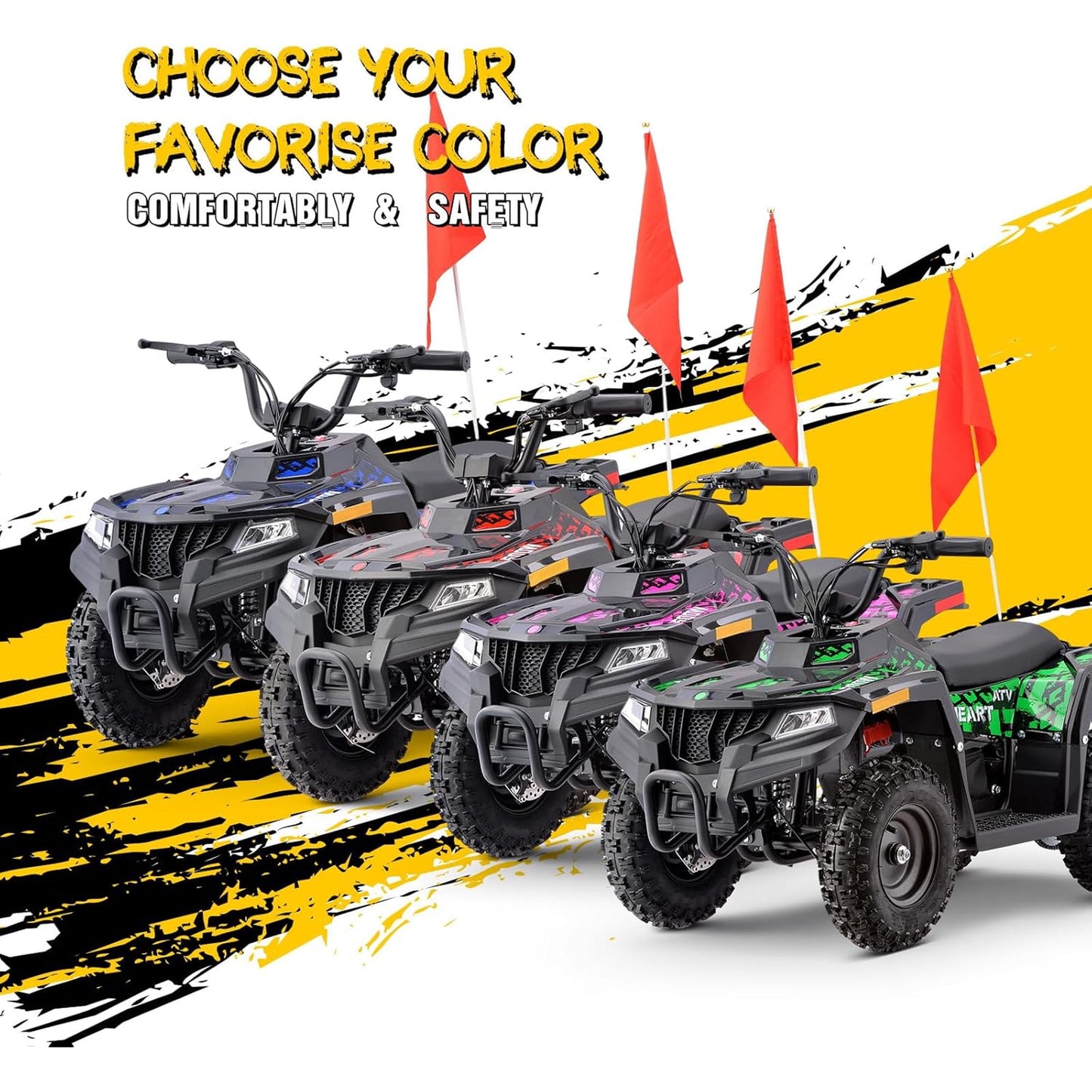 36V Electric 500W Motor 4-Wheeler with Front & Rear Suspension, IVFJFV Electric 4-wheel Off-Road Tires & Safety Flag & LED Headlights,Power Ride on Car for Age 8-14